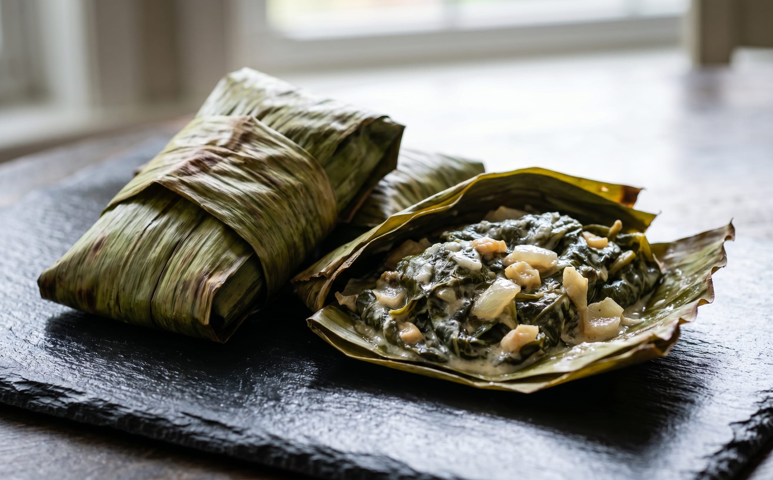 Baked Taro Leaf and Coconut Parcels