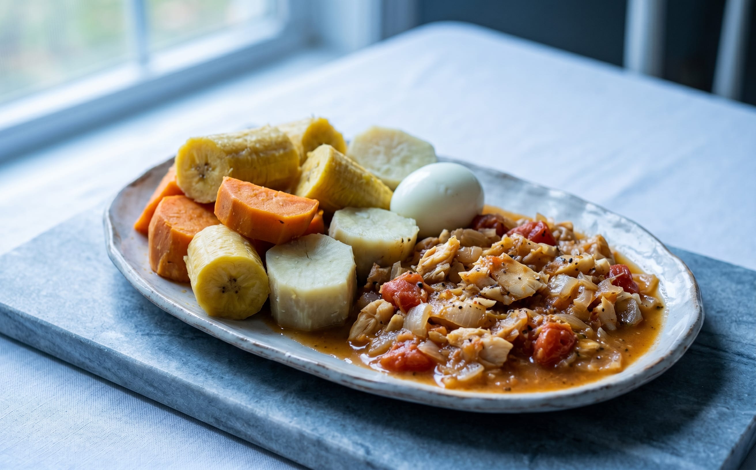 Heri Heri (Boiled Roots, Plantain, and Saltfish)