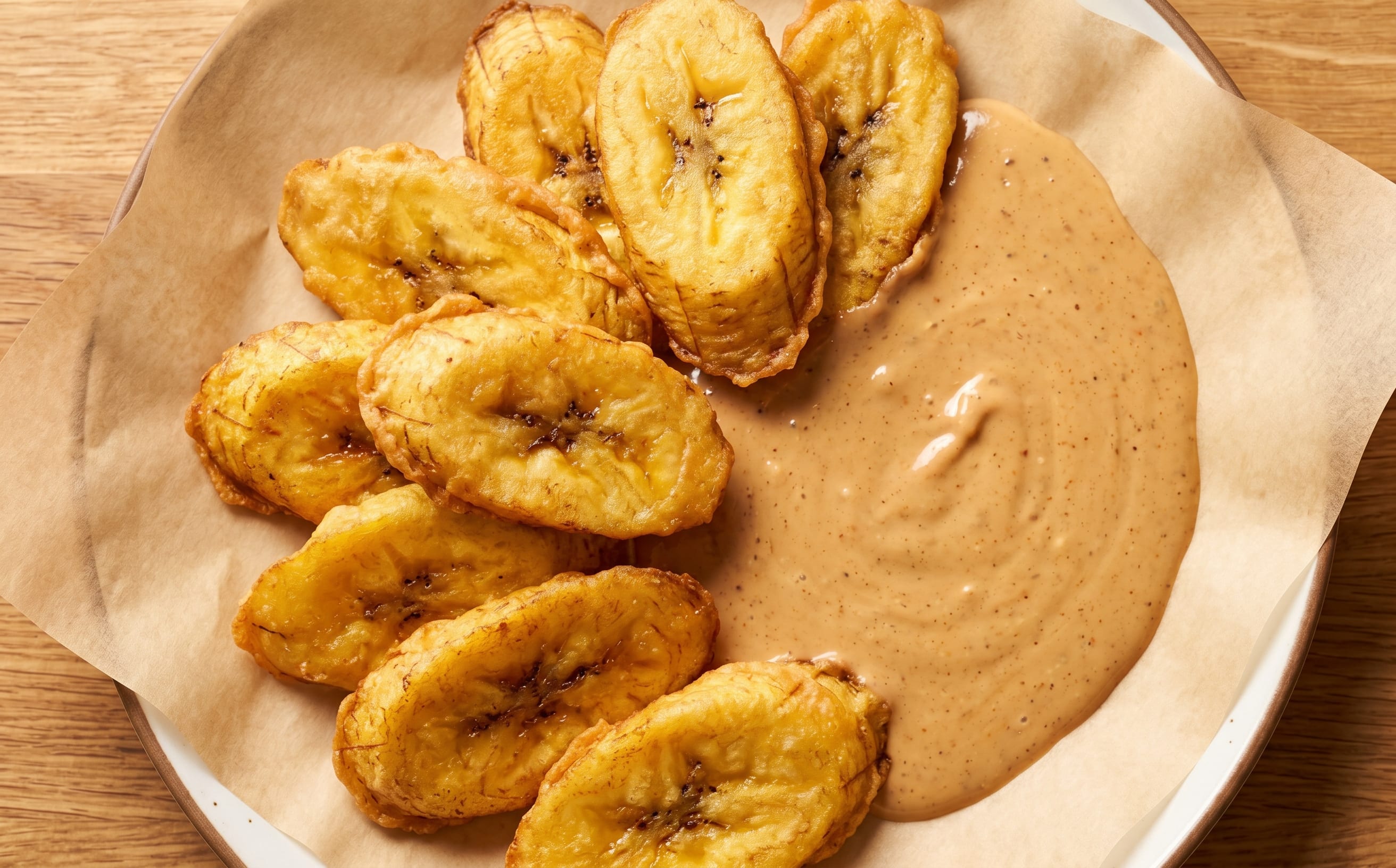 Bakabana met Pindasaus (Fried Plantain with Peanut Sauce)