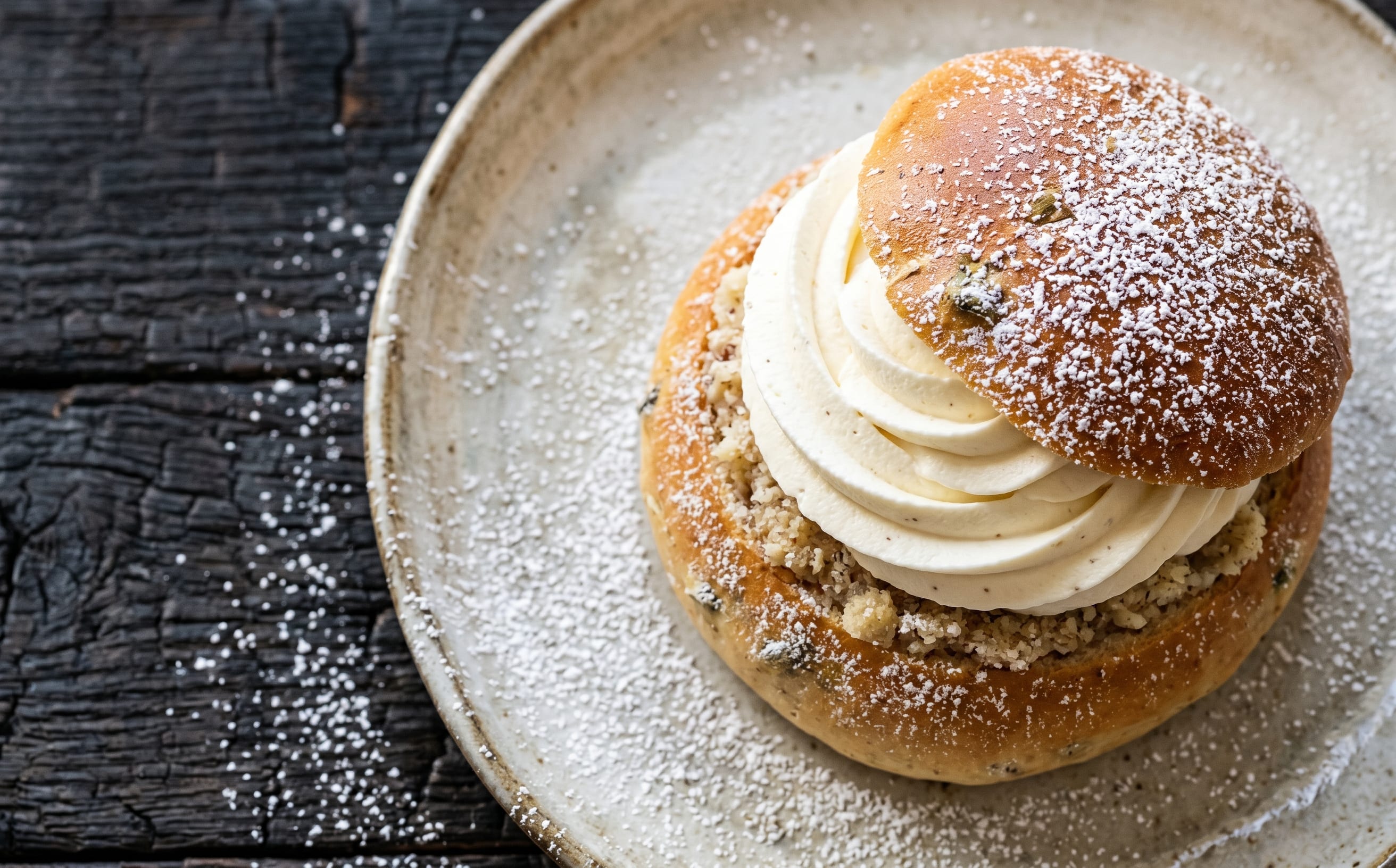 Semlor (Cardamom Buns with Almond Paste and Cream)