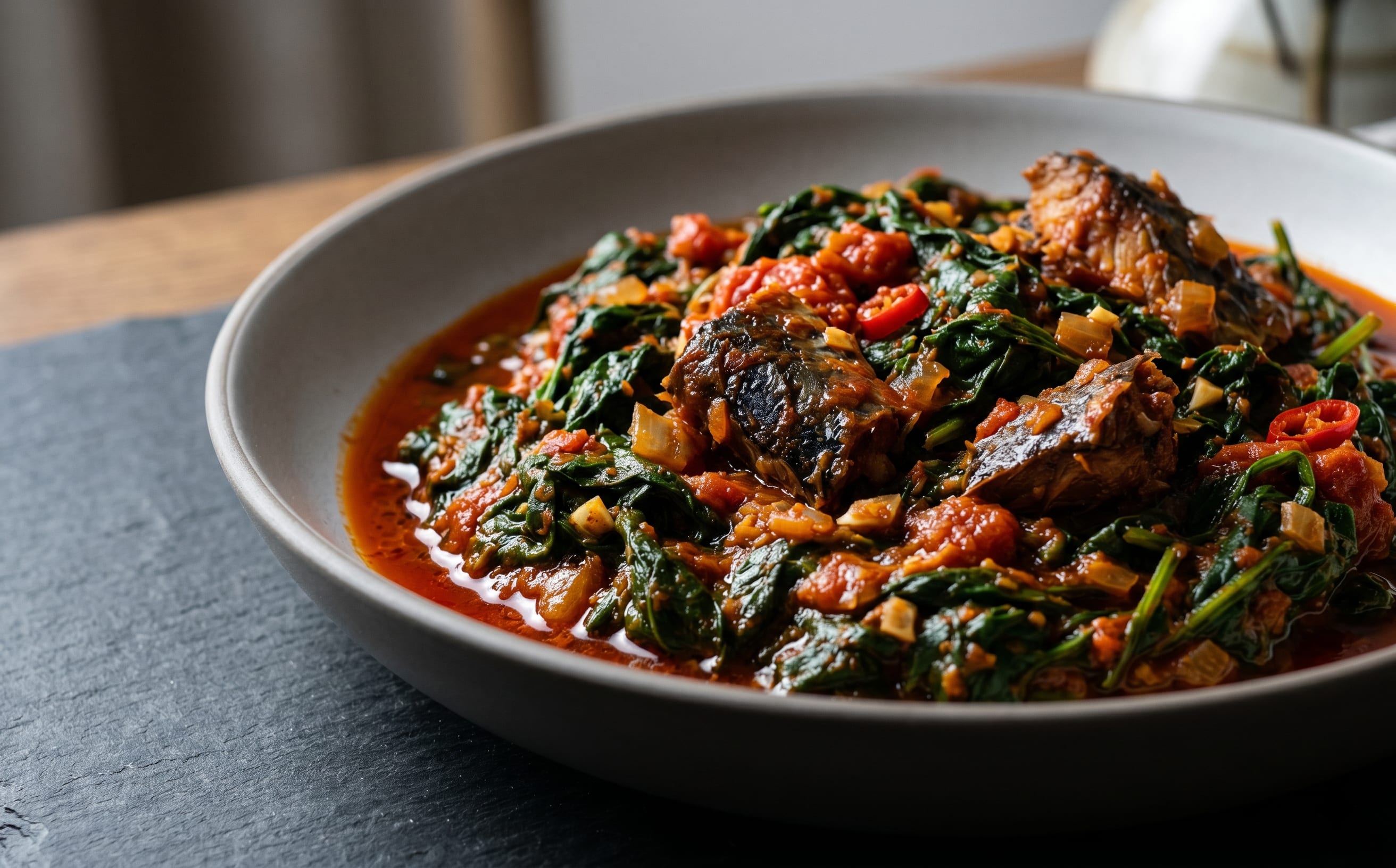 Gboma Dessi (Spinach and Smoked Fish Stew)