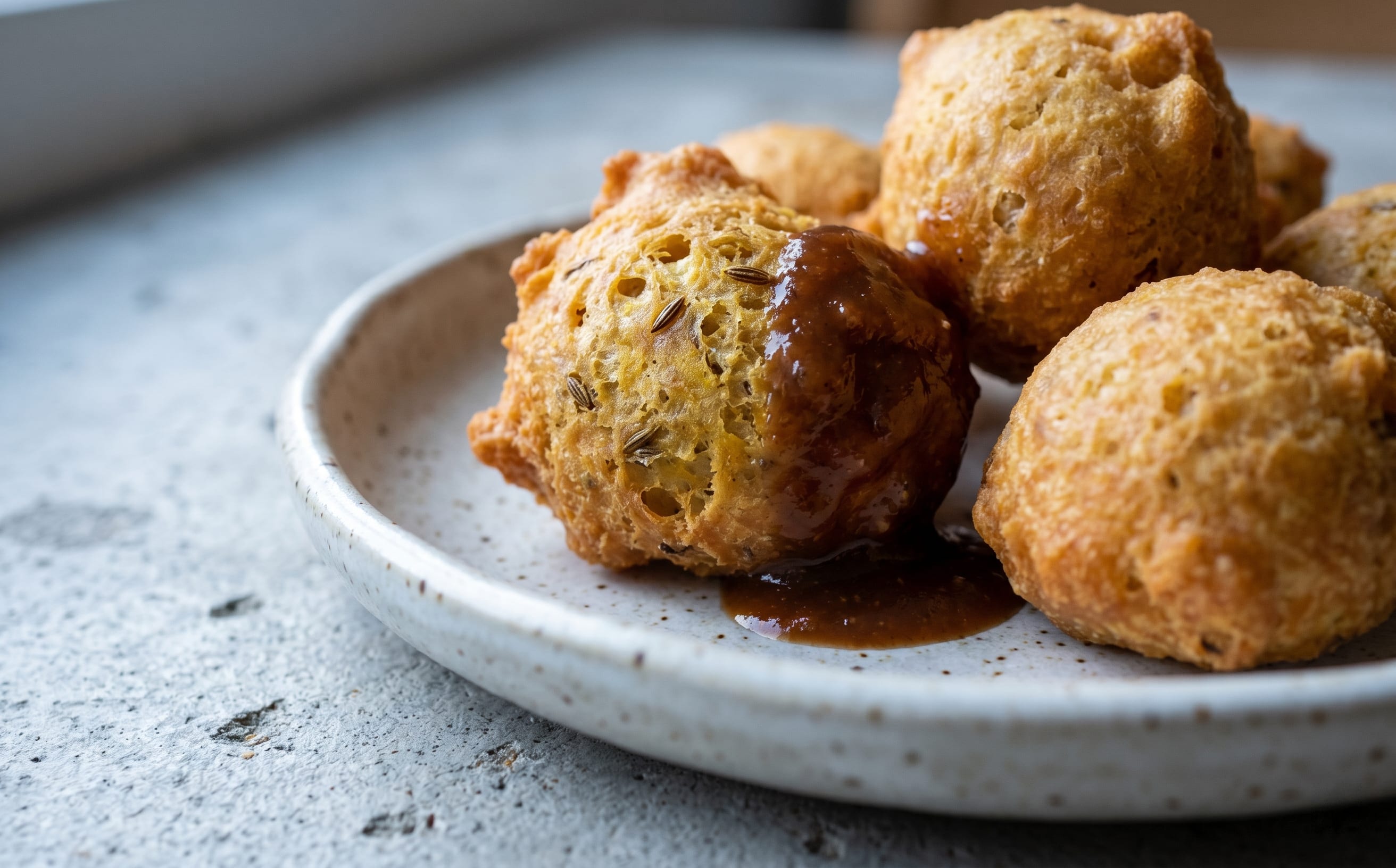 Pholourie (Split Pea Fritters with Tamarind Sauce)