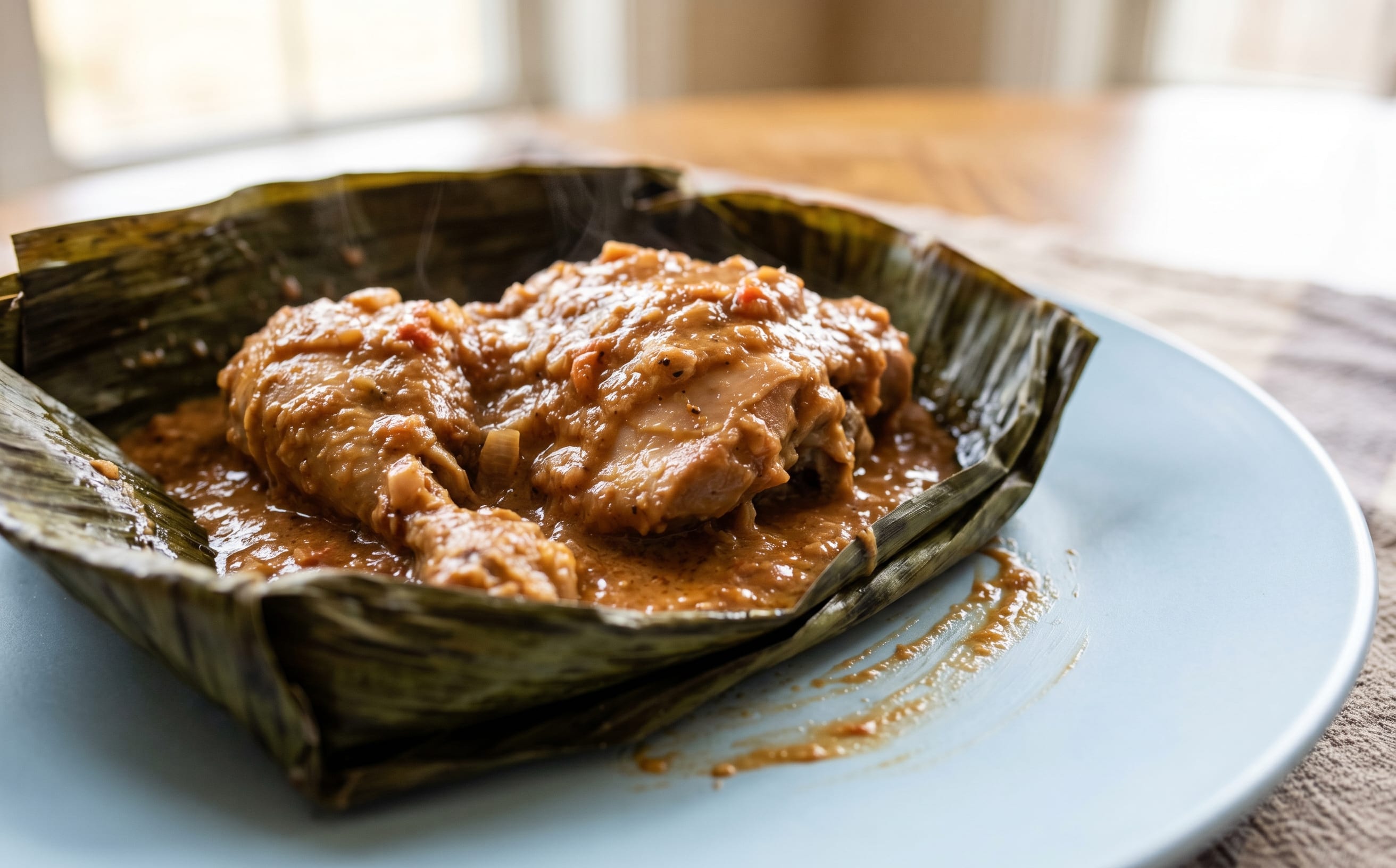 Chicken Luwombo (Banana-Leaf Chicken in Groundnut Sauce)