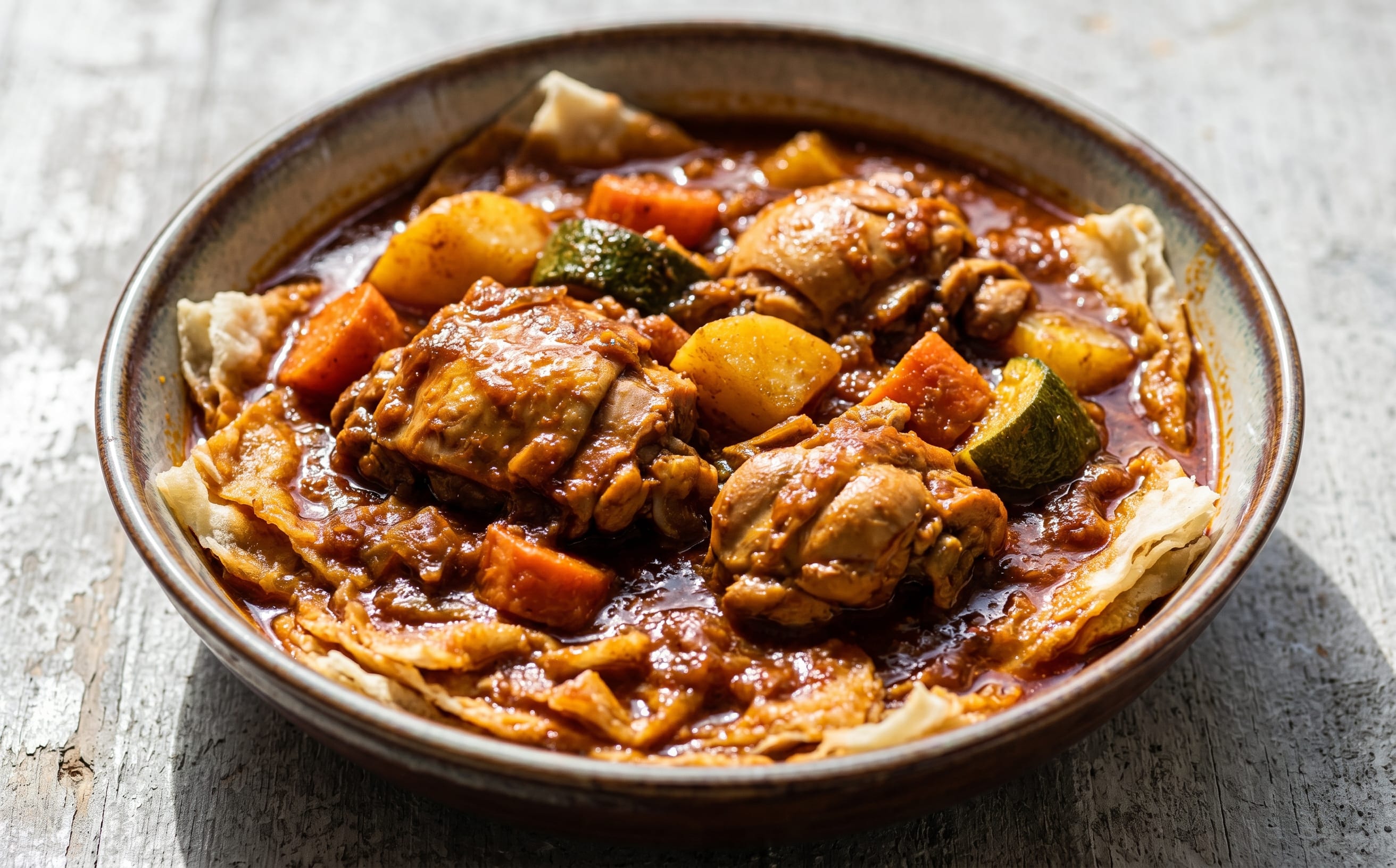 Thareed Dajaj (Chicken Stew with Raqaq Bread)