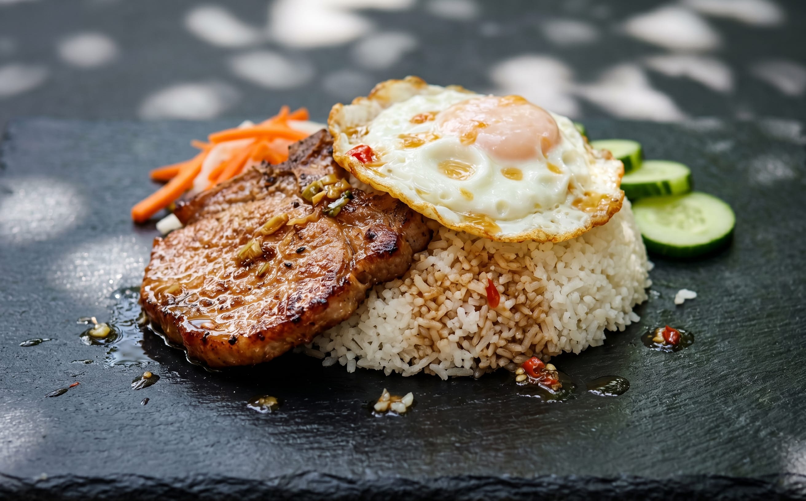 Cơm Tấm Sườn Trứng (Broken Rice with Pork Chop and Fried Egg)