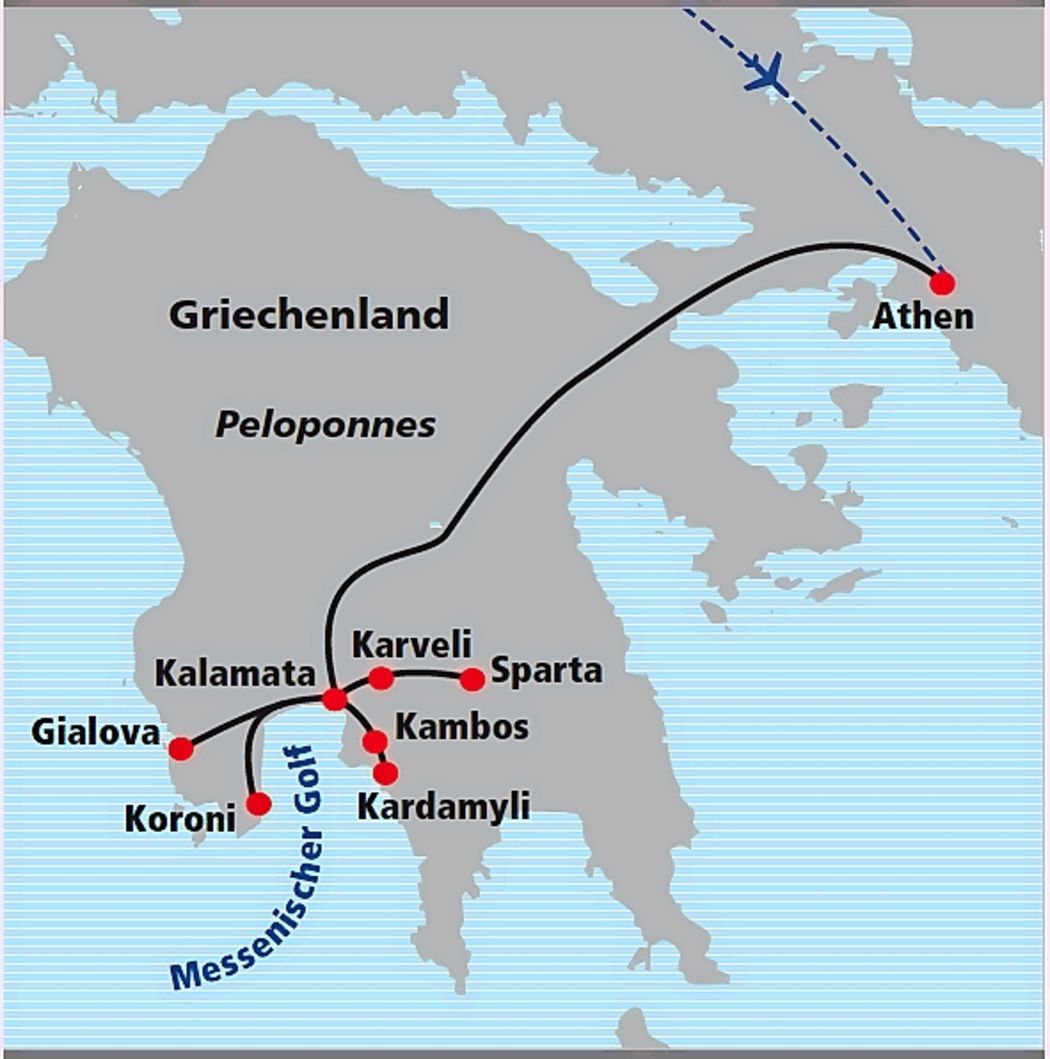 Südpeloponnes - Baumeler Reisen, weltweite Wanderferien, Veloferien