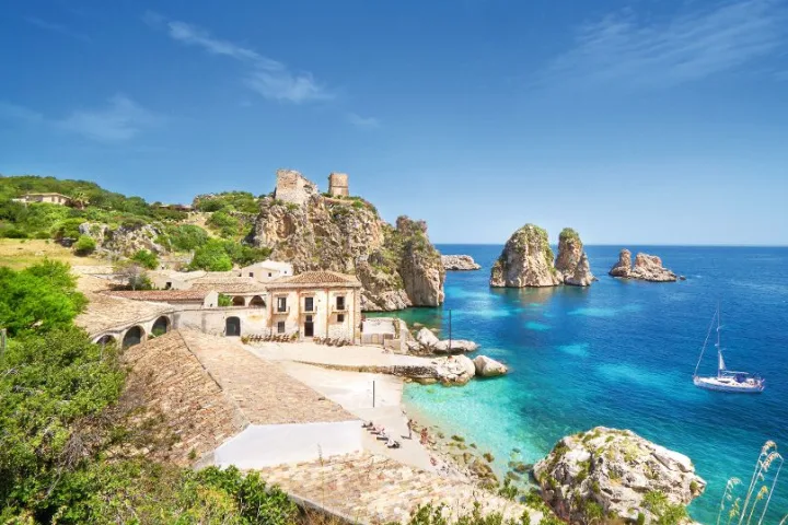 Tonnara di Scopello, Sizilien, Italien.