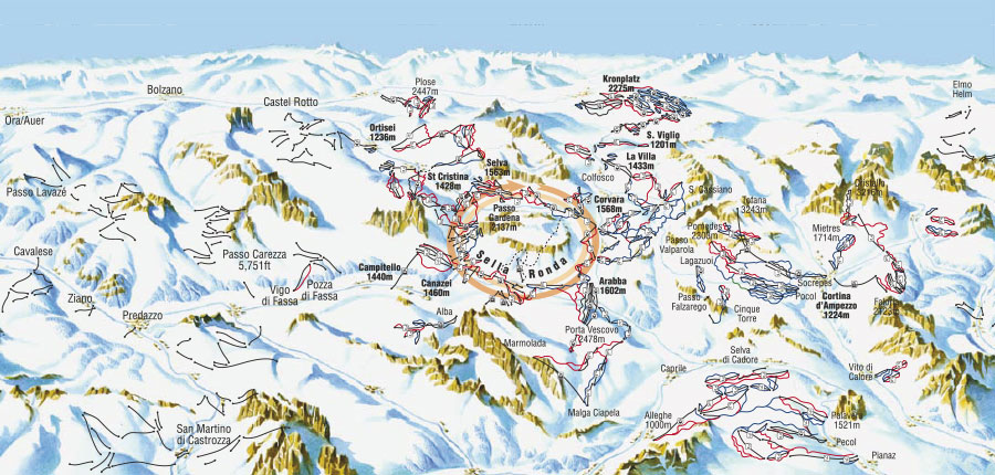 Taly The Dolomites Ski Area Ski Piste Map 