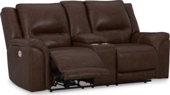 Trasimeno Power Reclining Loveseat with Console - Dark Brown