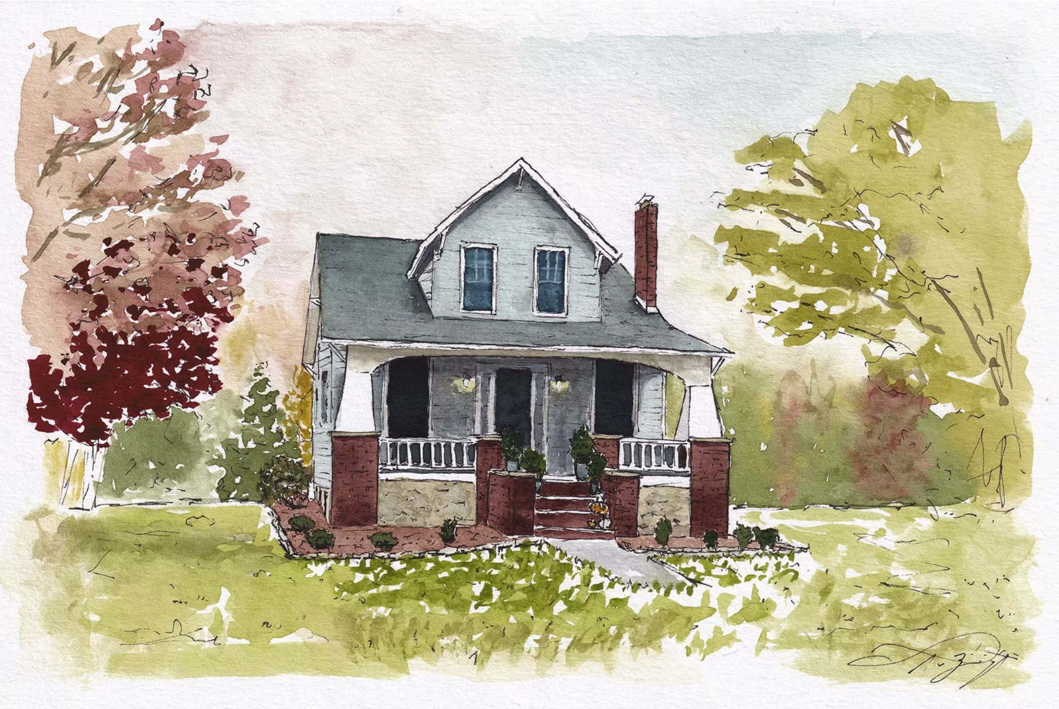 Frame creator test image of a water color painting of a home