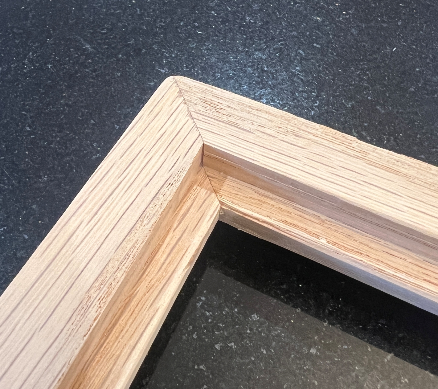 Picture frame joinery on handmade oak picture frame