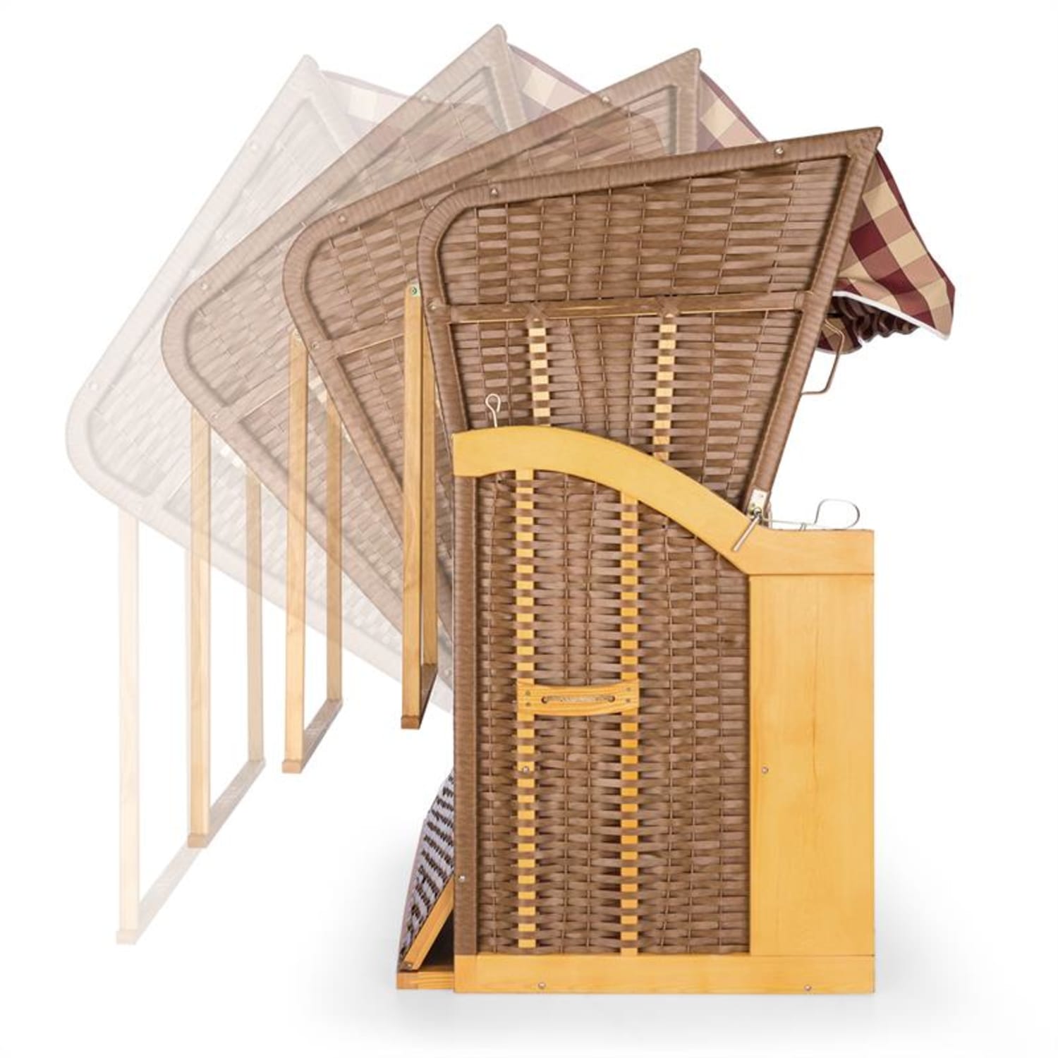 Hiddensee, plážové sedenie, plážový kôš XL, dvojsedadlo, ležadlo, borovica, červené/biele, károvaný motív Dub / Multi