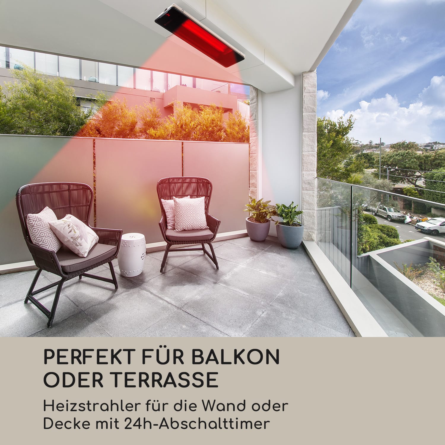 Phantom Heizstrahler Aluminium 900/1800W Fernbedienung grau 