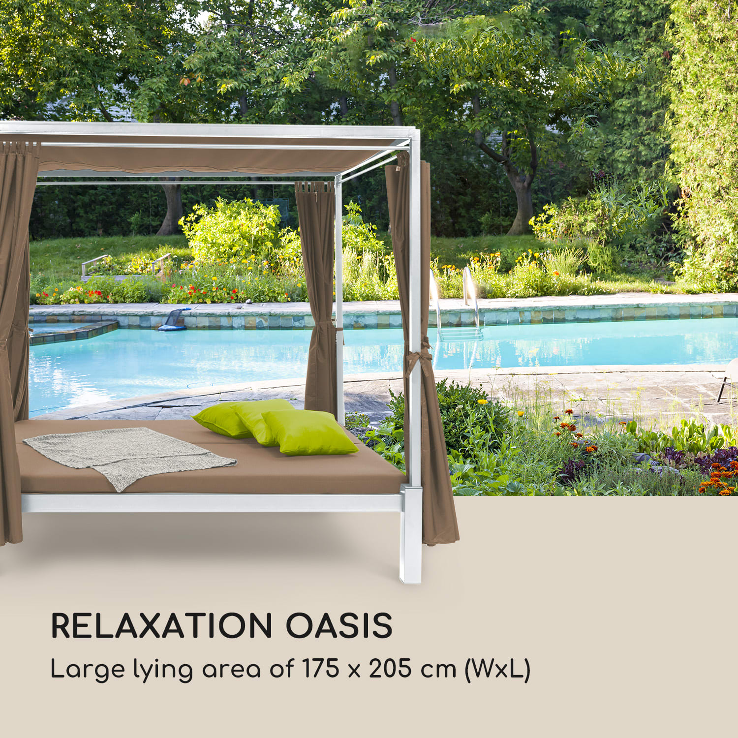 Senator Lounge, kerti pihenőágy, 188 x 208 x 205 cm, napellenző tető, taupe Meleg szürkésbarna
