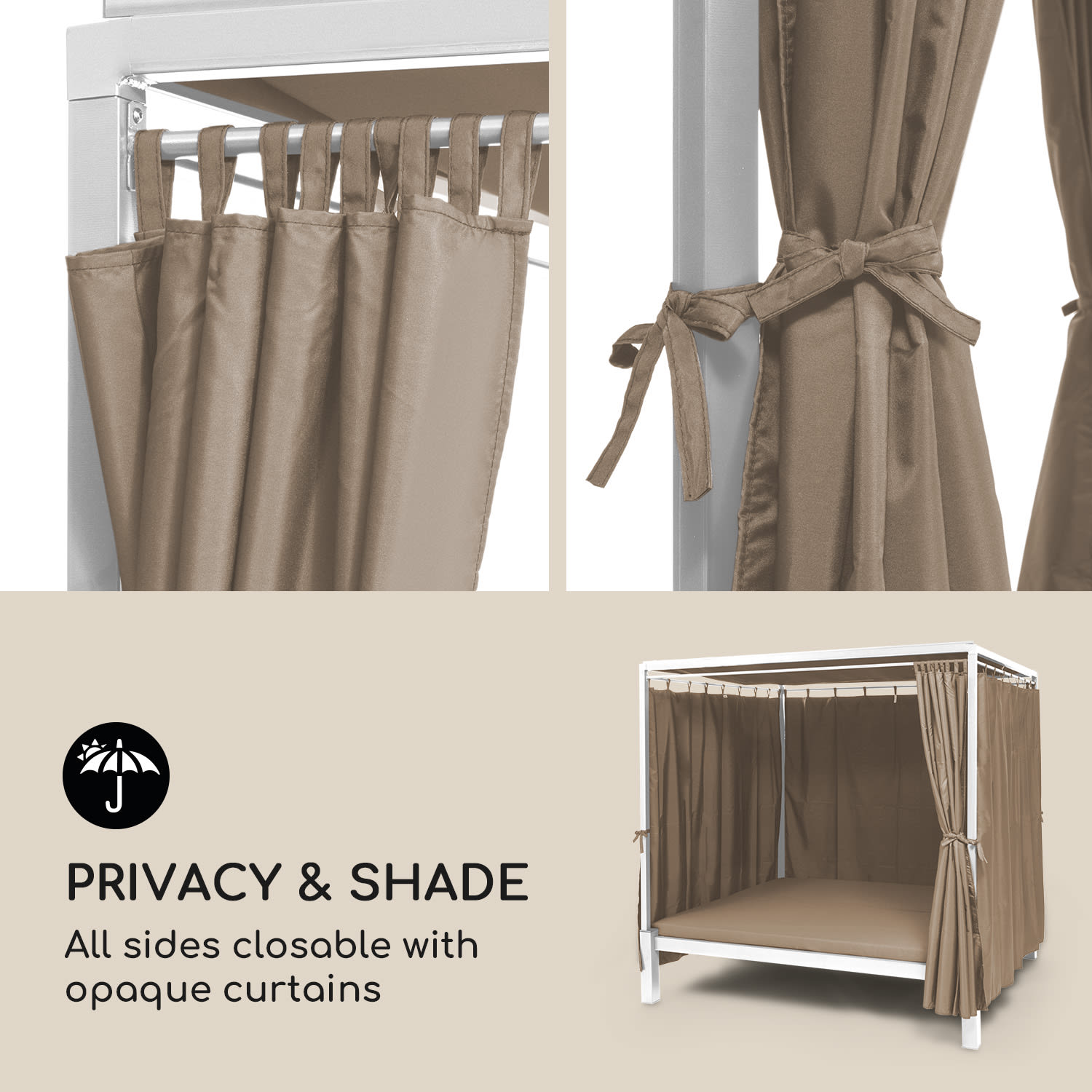 Senator Lounge, kerti pihenőágy, 188 x 208 x 205 cm, napellenző tető, taupe Meleg szürkésbarna