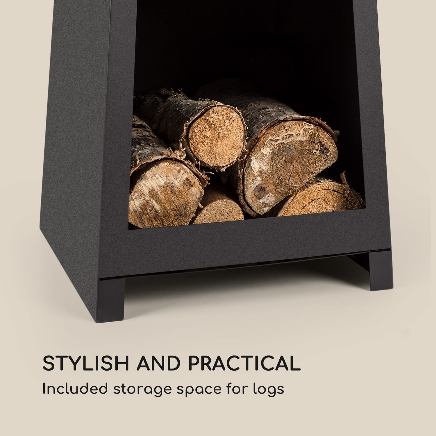 Monument Gartenkamin Stahl rostfrei Stauraum für Holzscheite schwarz 