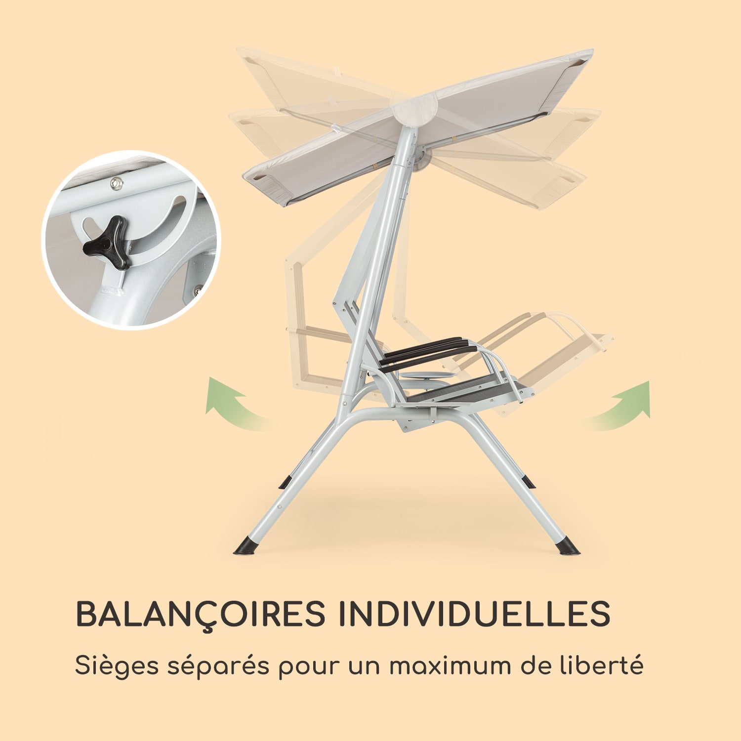 Bel Air Duo Swing Balancelle de jardin pour 2 personnes - gris & crème 