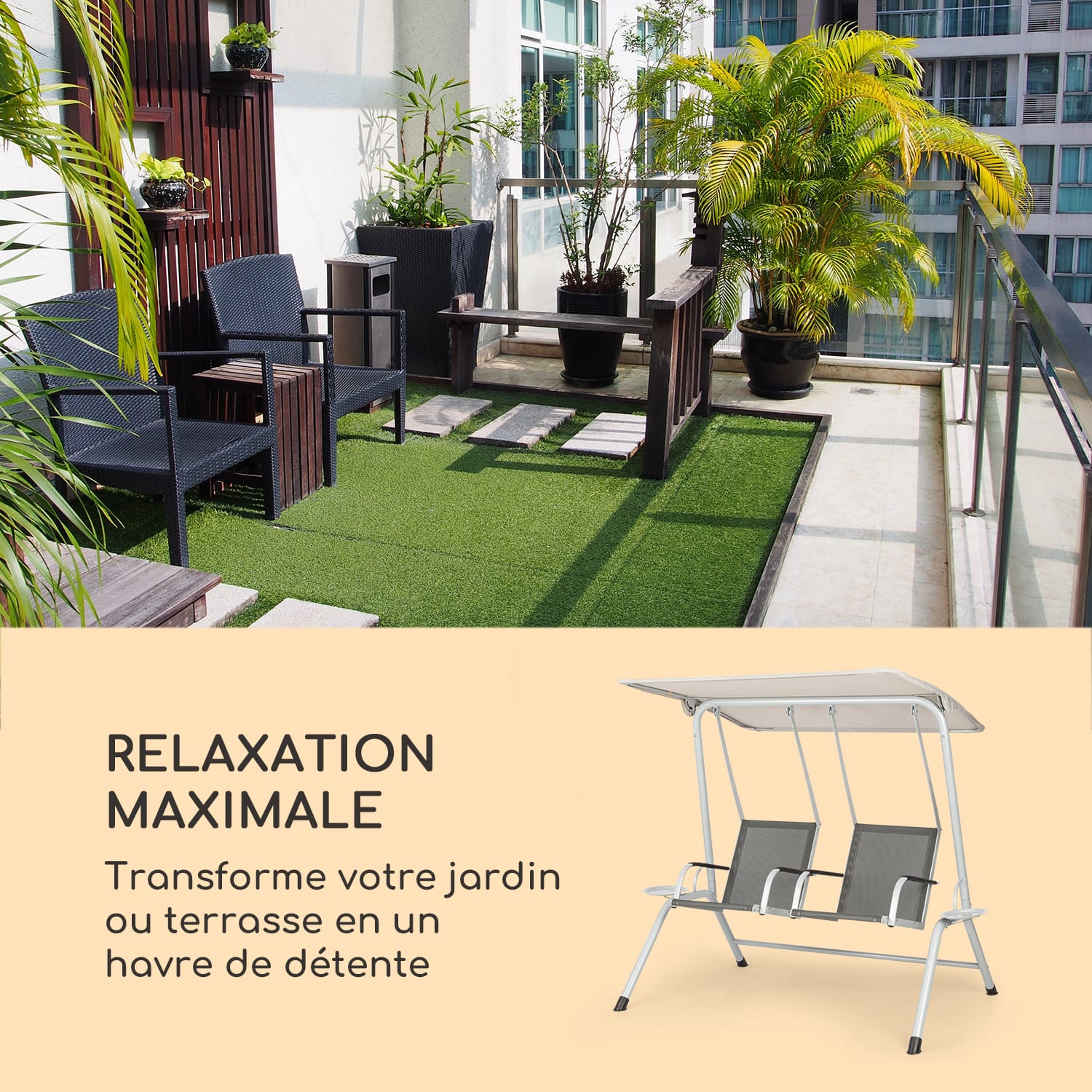Bel Air Duo Swing Balancelle de jardin pour 2 personnes - gris & crème 
