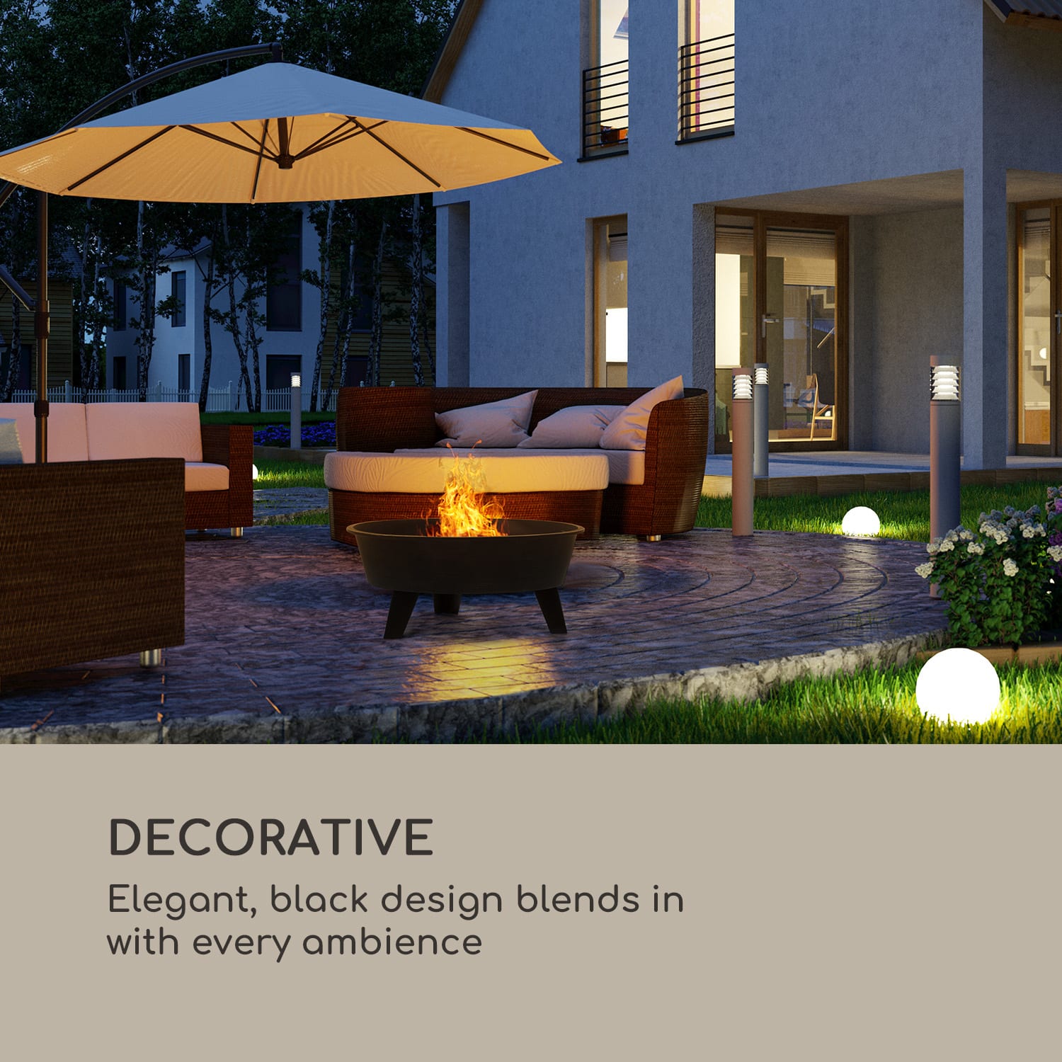 Nolana, 2 az 1-ben, tűzrakóhely és grill, Ø73cm szikrafogó, Ø64 cm grill, acél, fekete 