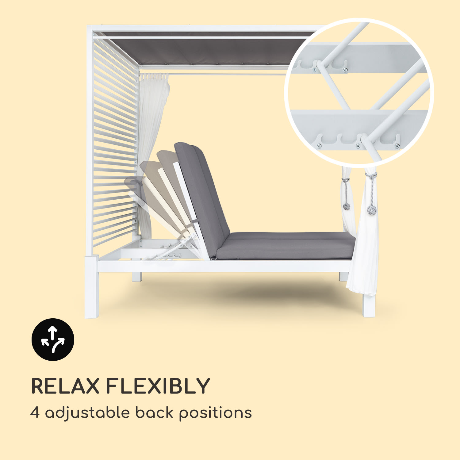 Eremitage Double Lux zonnebed 4 posities 2 personen 6 cm kussen Wit / Mid Grey