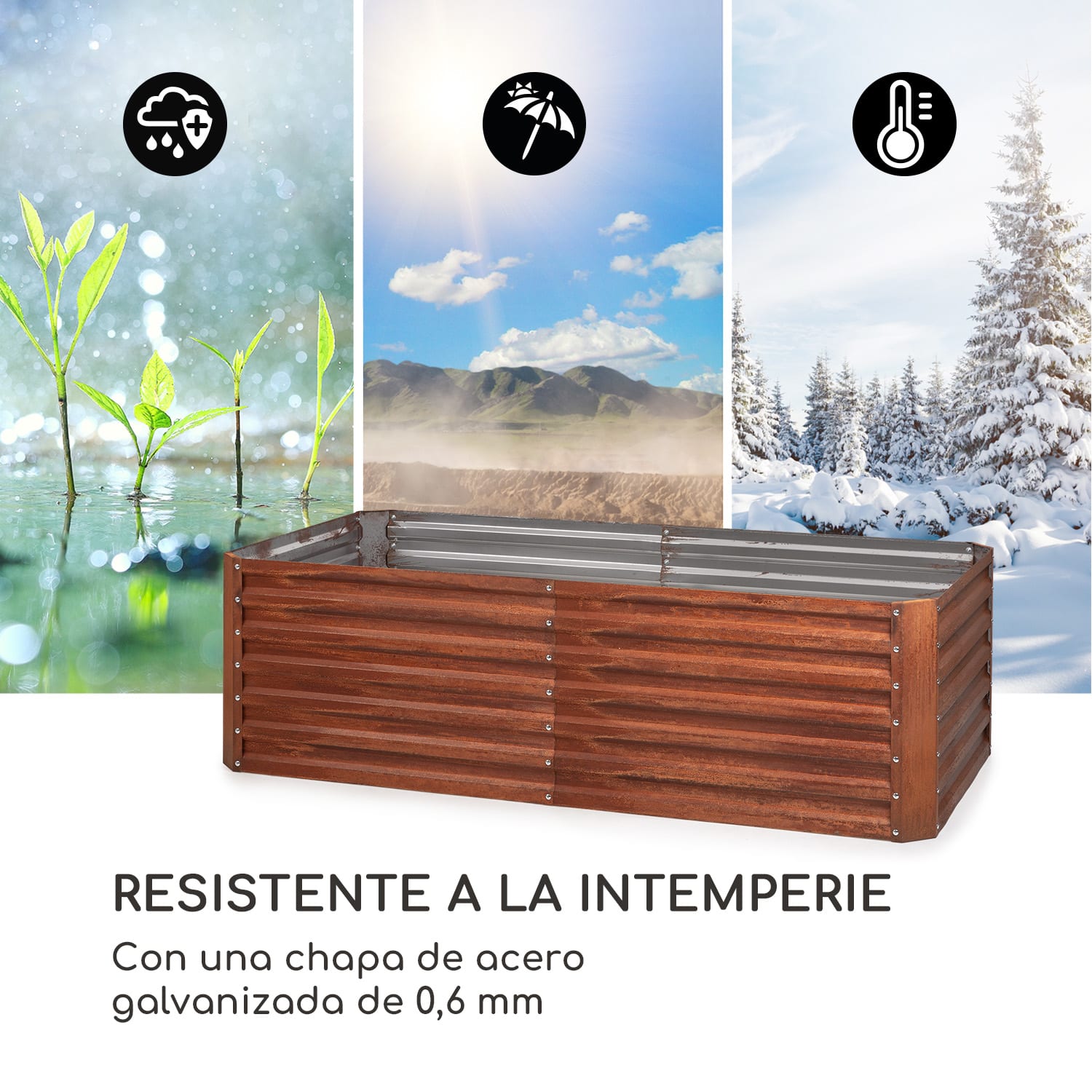 Rust Grow Macetero elevado de chapa de acero galvanizado con acabado efecto óxido 200 x 100 x 60 cm | Óxido