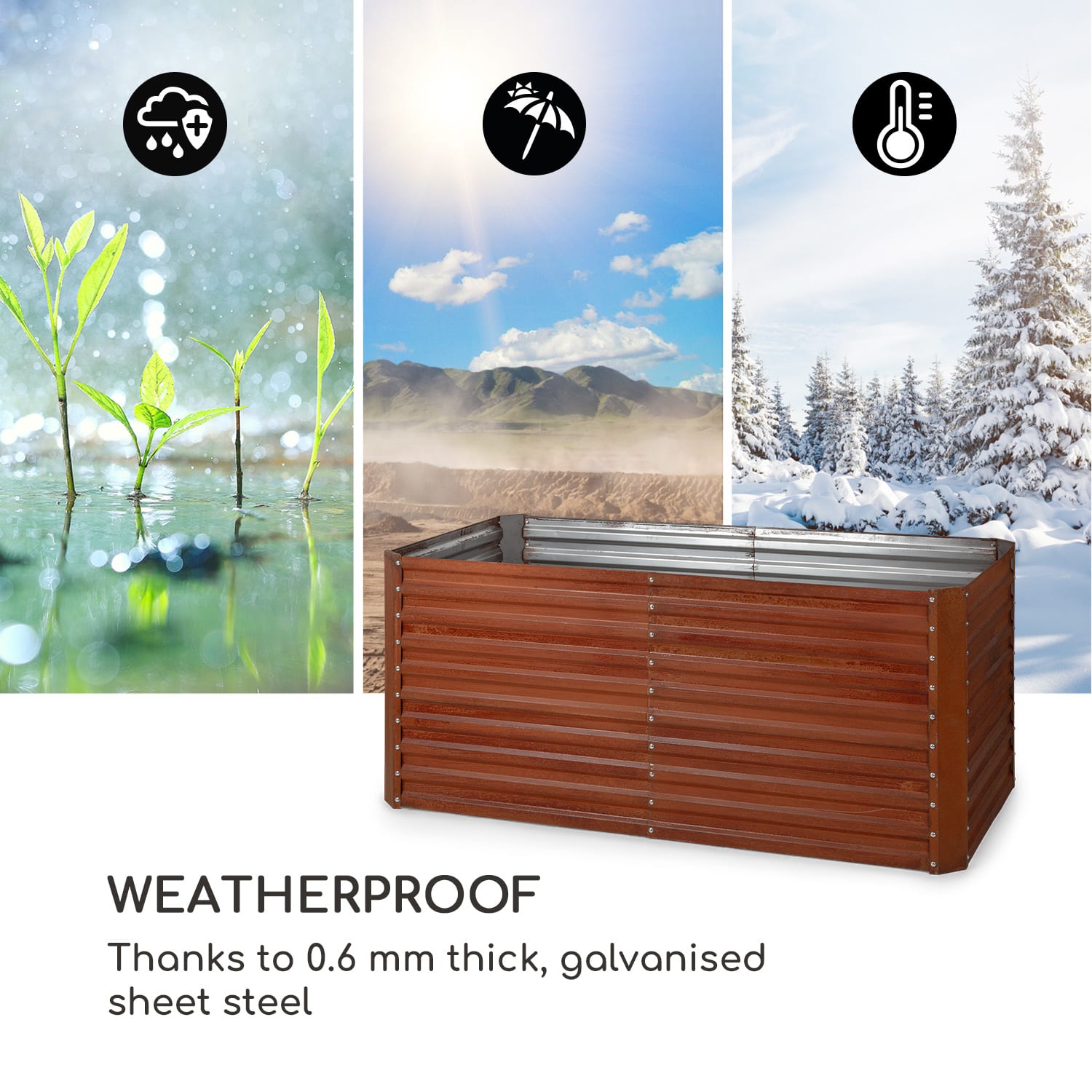 Rust Grow, raised bed, garden bed, galvanised sheet steel, rust finish 200 x 100 x 90 cm | Rust