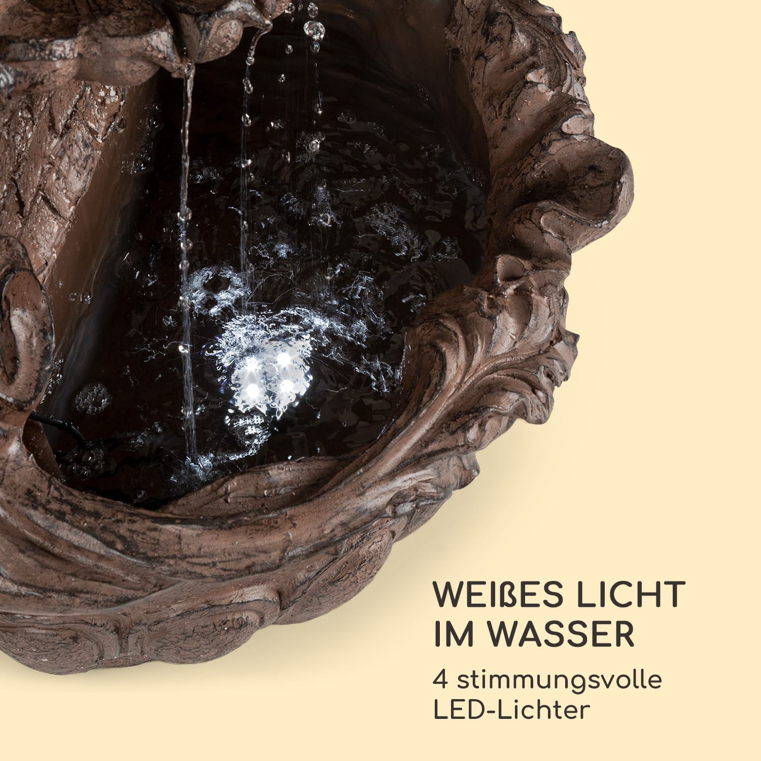 Löwenstein Wandbrunnen 2W Solar-Pumpe Polyresin 4 weiße LED 5m Kabel 