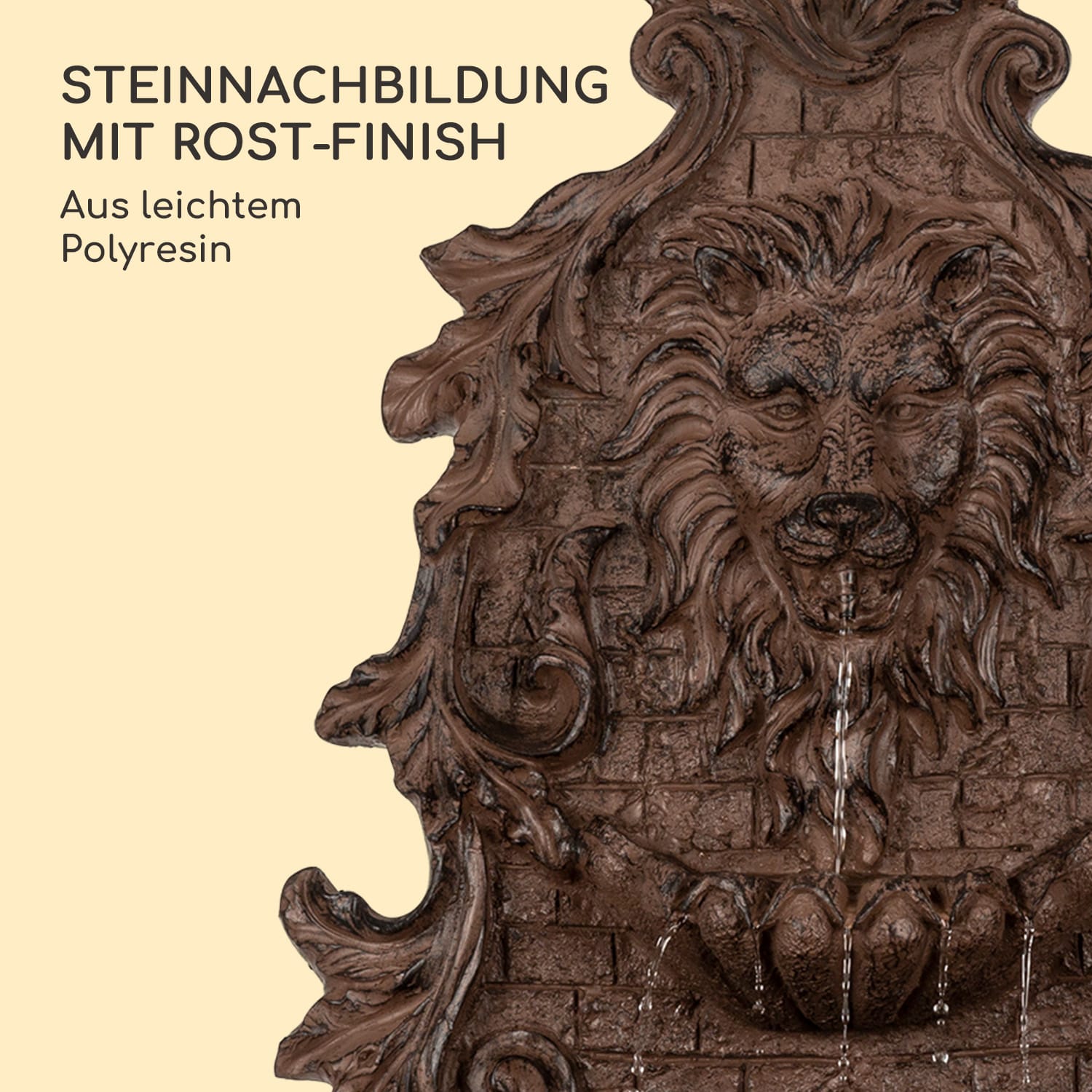 Löwenstein Wandbrunnen 2W Solar-Pumpe Polyresin 4 weiße LED 5m Kabel 