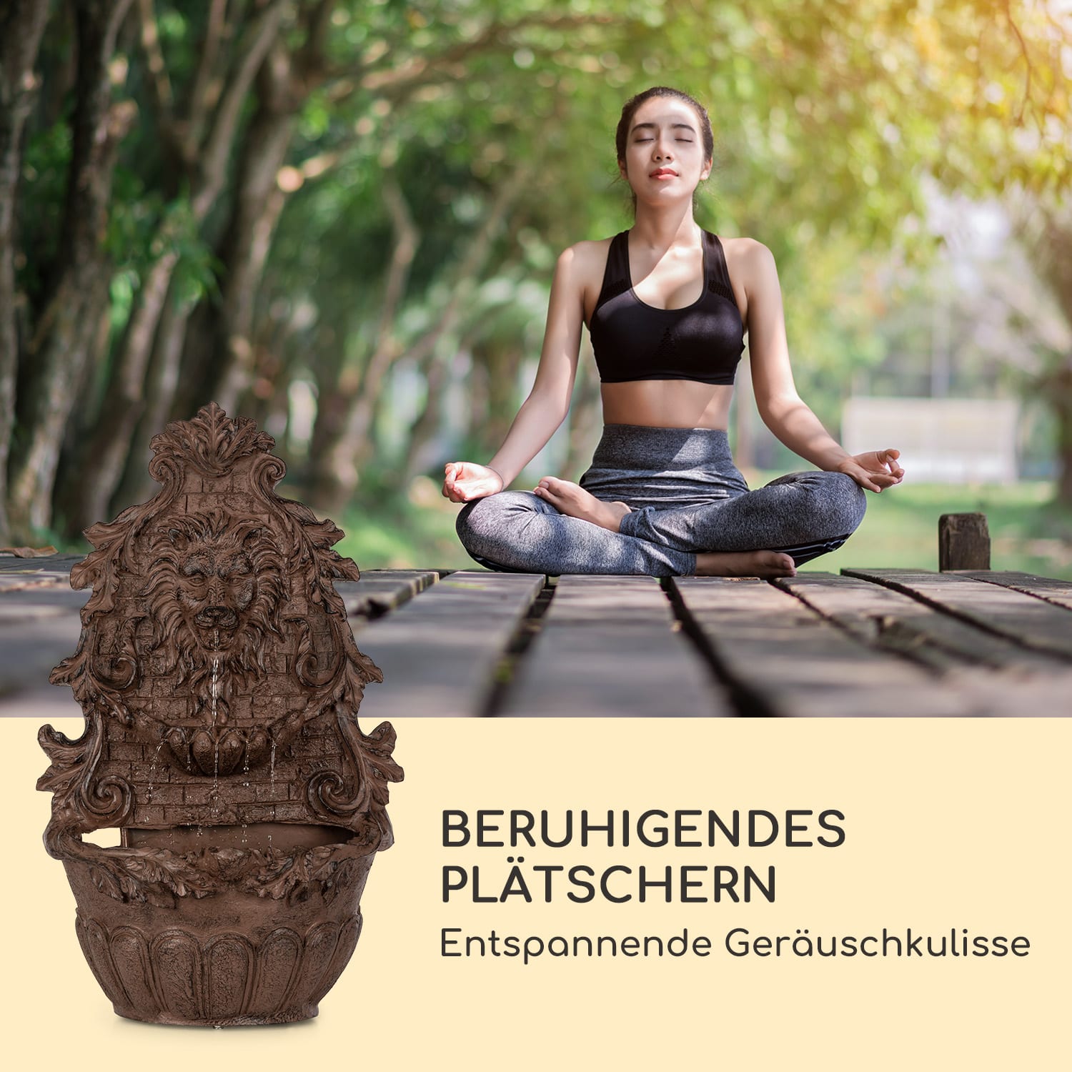 Löwenstein Wandbrunnen 2W Solar-Pumpe Polyresin 4 weiße LED 5m Kabel 