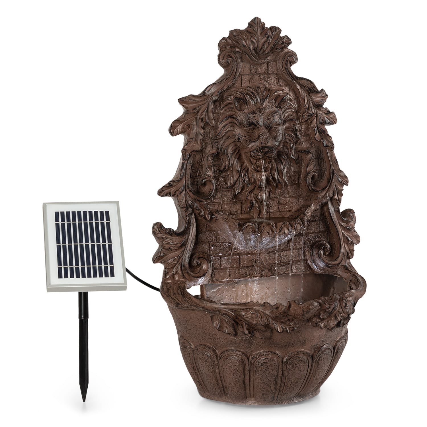 Löwenstein Wandbrunnen 2W Solar-Pumpe Polyresin 4 weiße LED 5m Kabel 