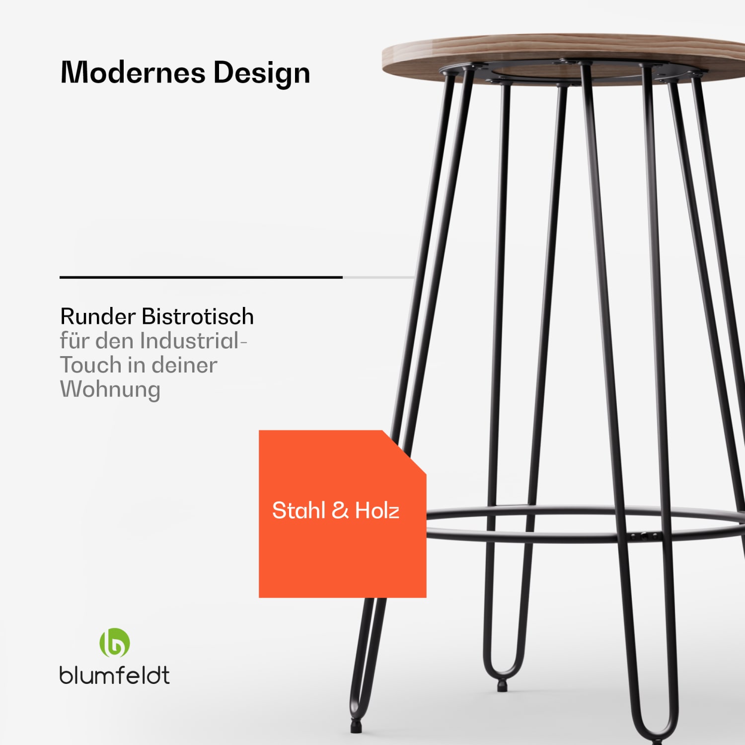 Hamilton Bistro-Tisch Ø60cm Holz Stahlrahmen Eiche