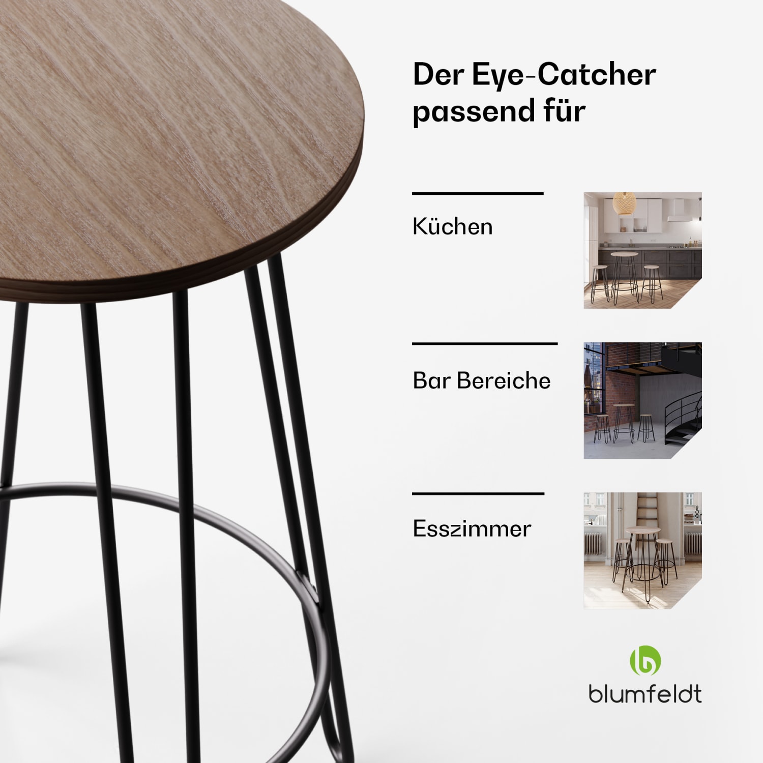 Hamilton Bistro-Tisch Ø60cm Holz Stahlrahmen Eiche