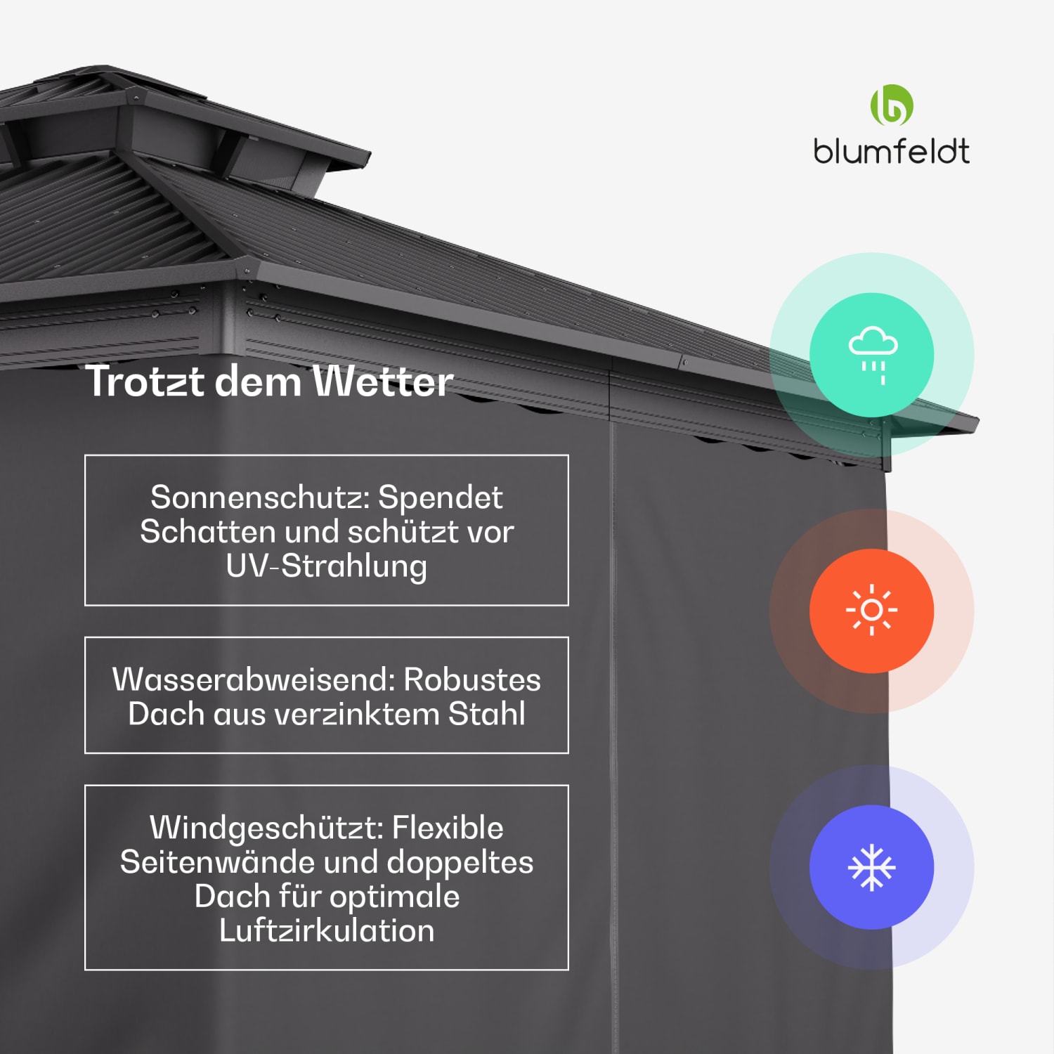 ShadeFortress Pavillon 3x3 m verzinktes Stahldach schützt vor Sonne, Regen und Wind 3 x 3 m