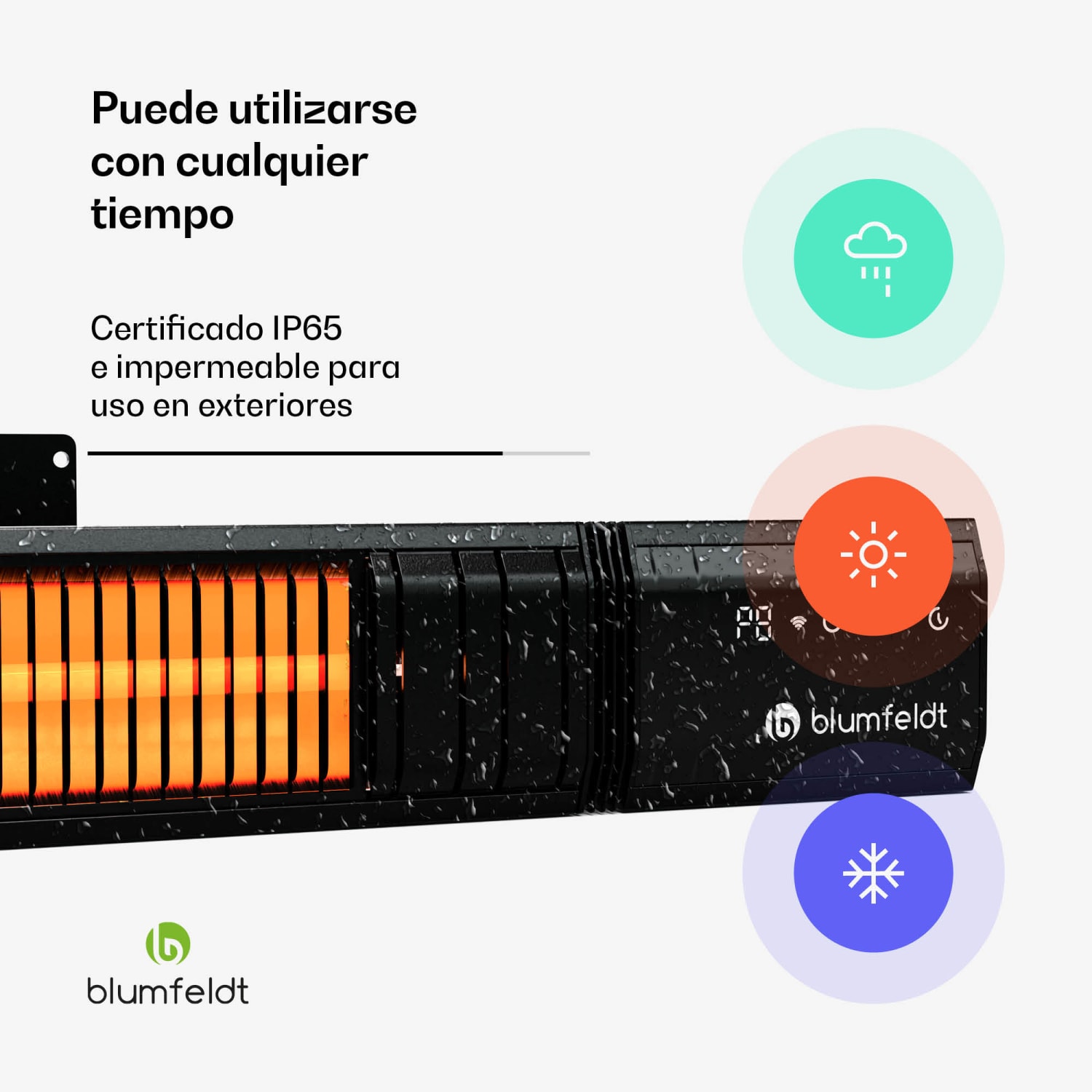 Gold Bar Slim 3000W Calefactor | 9 niveles | Función wifi | Táctil | Mando a distancia | IP65 3000 W