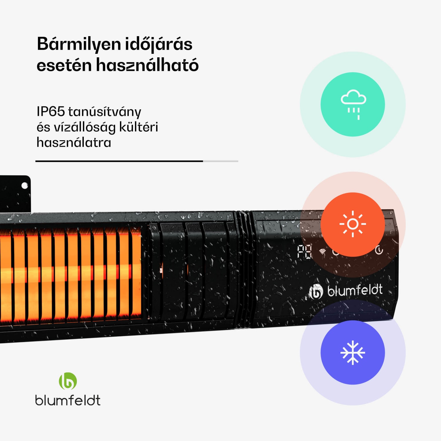Gold Bar Slim 3000 W-os sugárzó fűtőtest, 9 fokozat, WiFi funkció, érintésvezérlés, távirányító, IP 65 3000 W