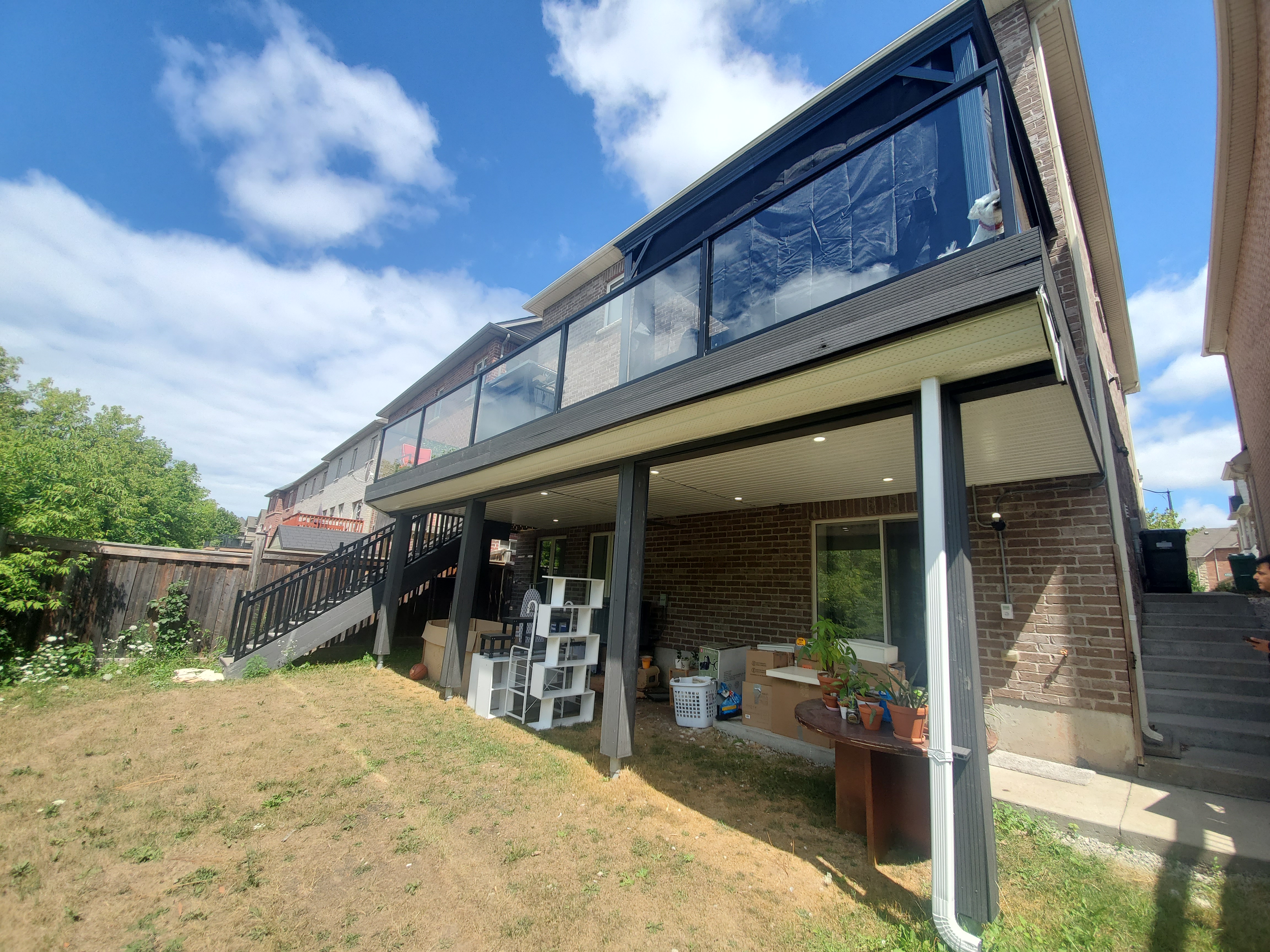 Soffit Railing Composite Deck with Waterproof System, Finished Soffit Ceiling & Glass ...