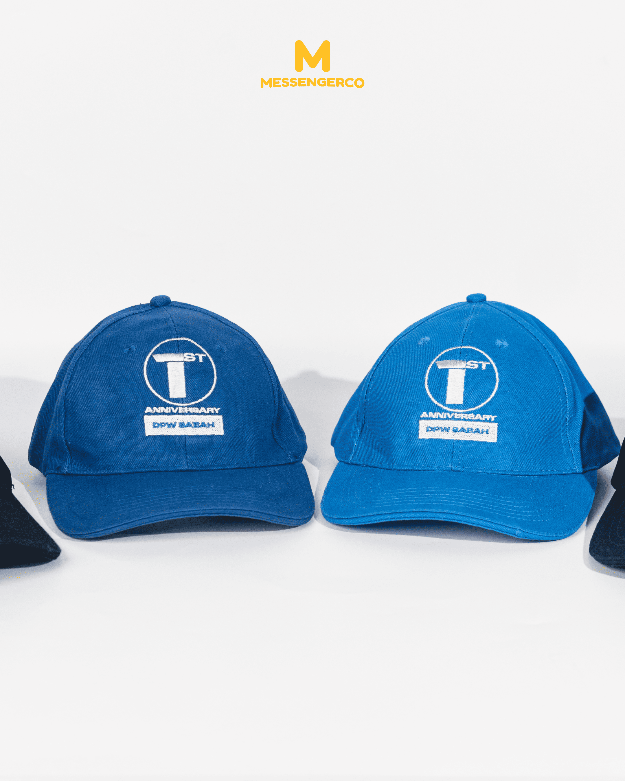 Customised cap with logo embroidery for DPW Sabah, featuring stitched emblem and curved brim. Ideal for corporate branding.