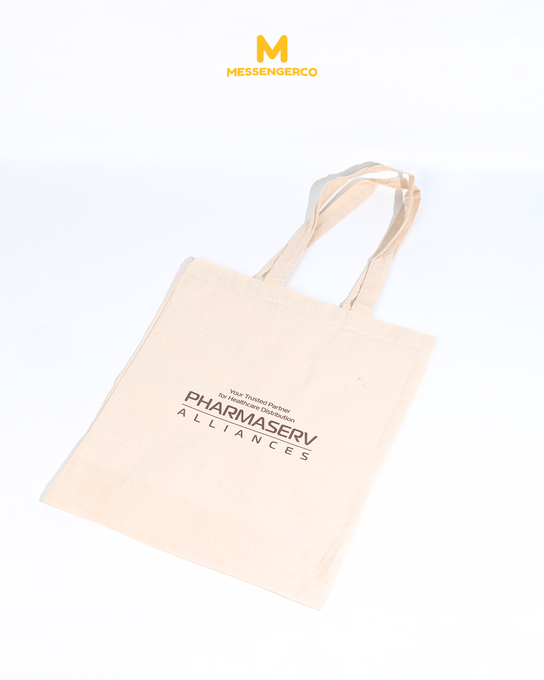 Customizable khaki tote bag with KPJ logo, shown for HealthShoppe, ideal for eco-friendly shopping.