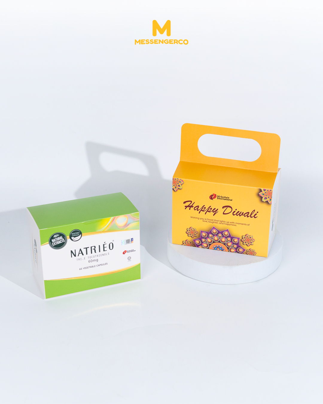 contrast view of custom box packaging beside product insert for sd guthrie deepavali gifts