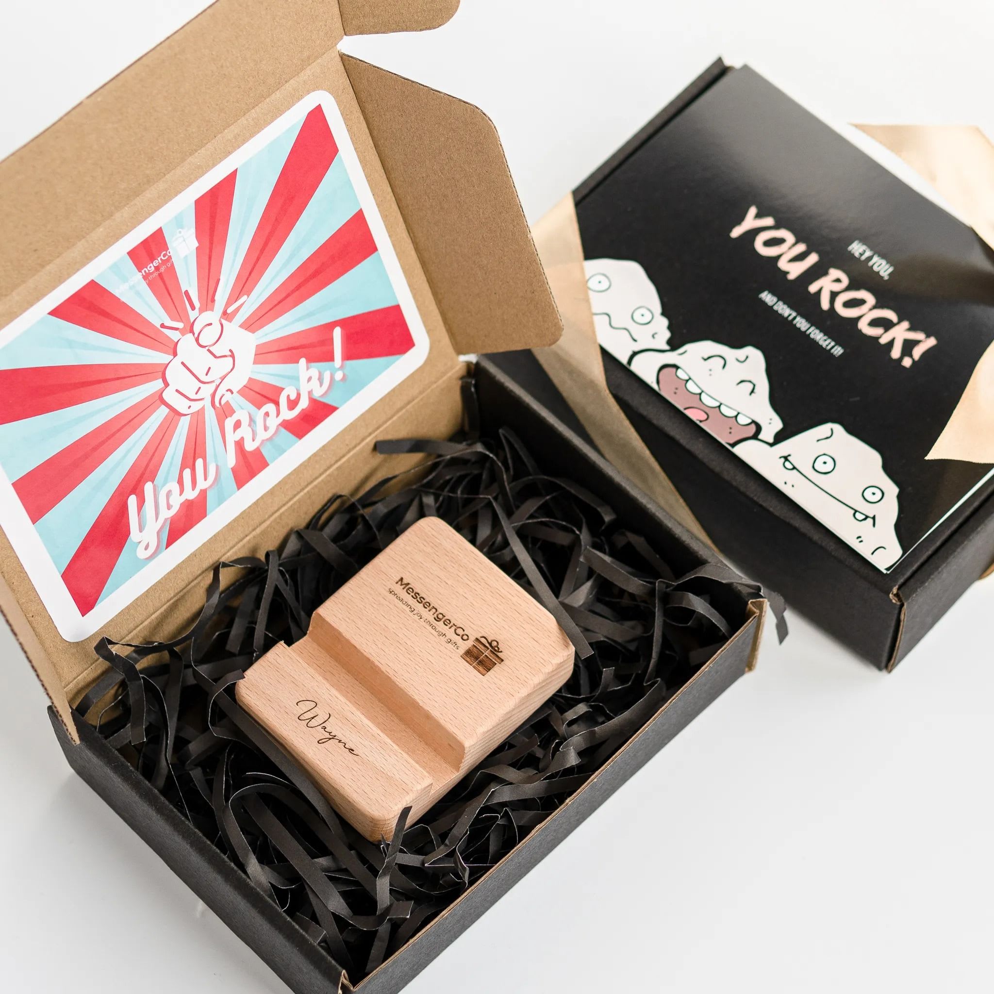 Name engraved personalised wooden phone stand product photo square-3