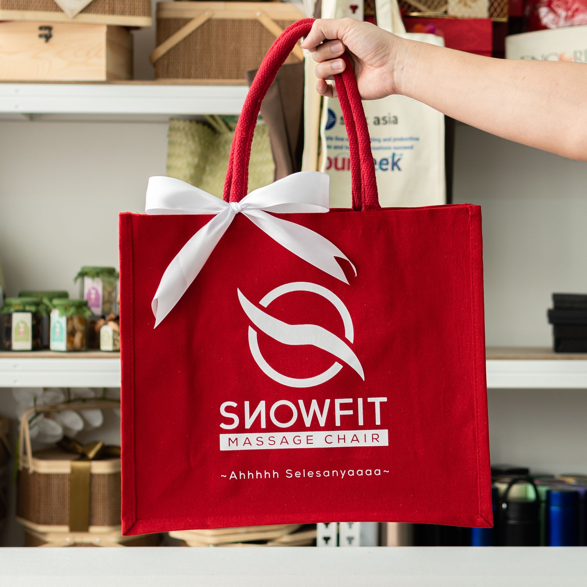 Custom laminated canvas branding tote bag - snowfit product photo square-2