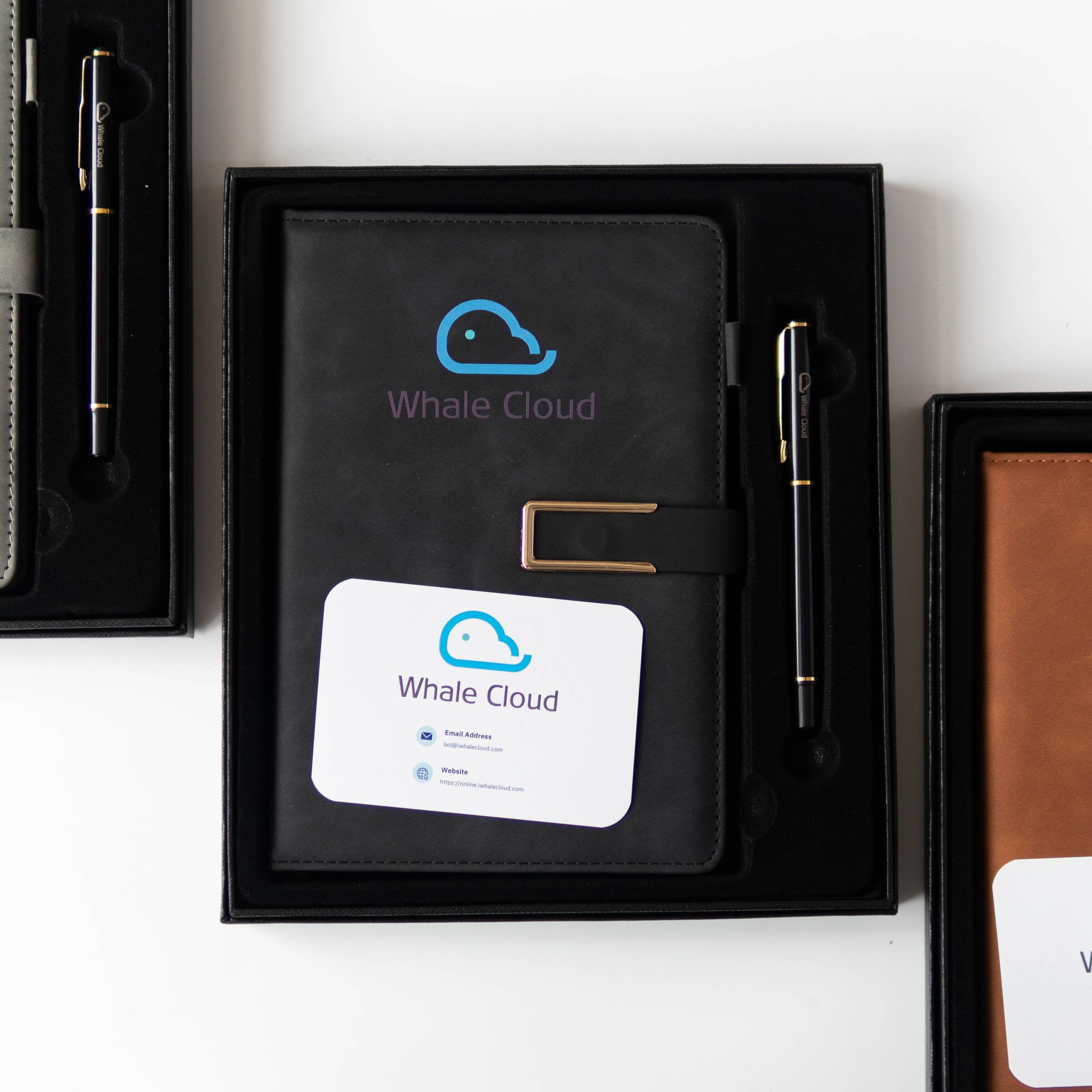Custom logo notebook and pen- whale cloud product photo square-2