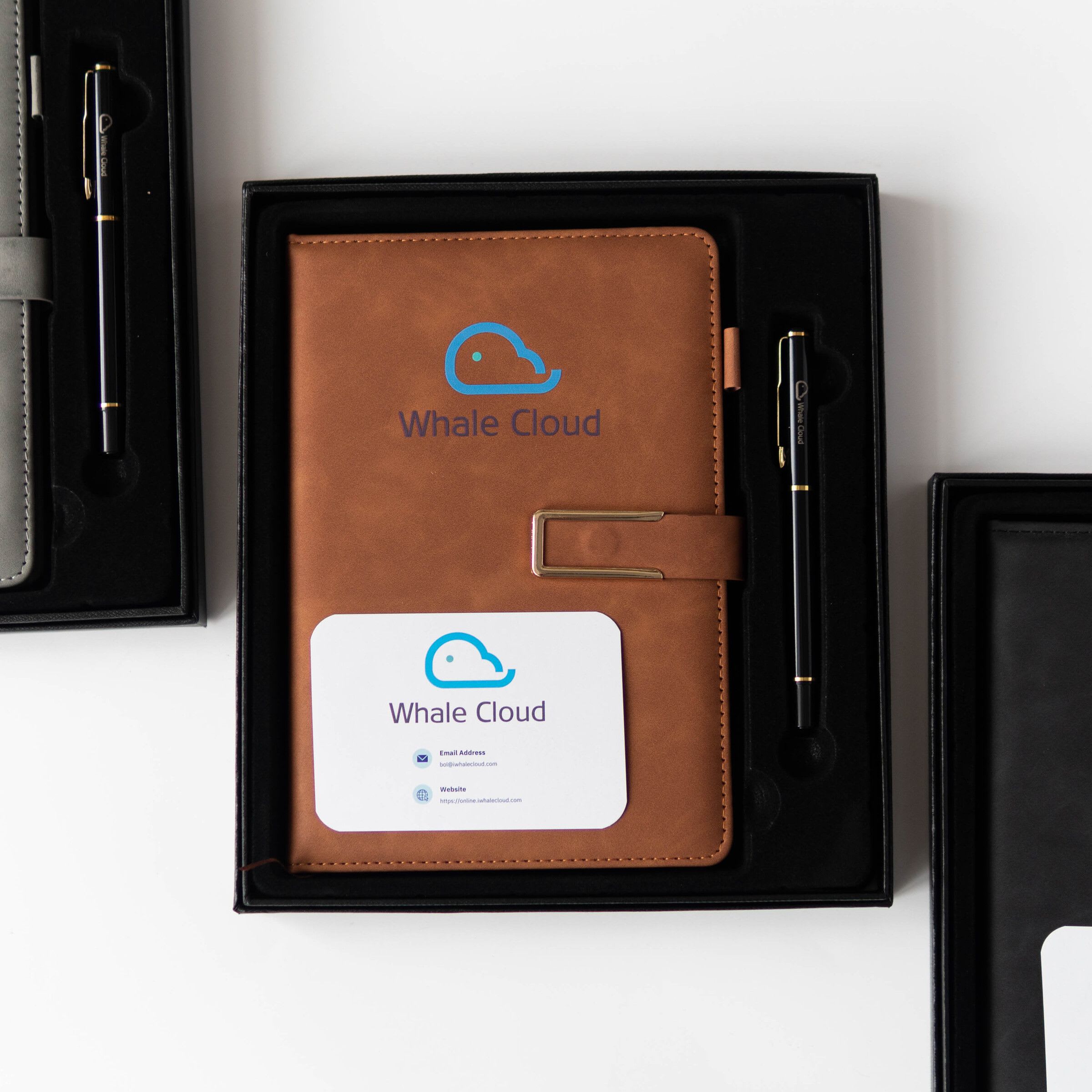 Custom logo notebook and pen- whale cloud product photo square-3