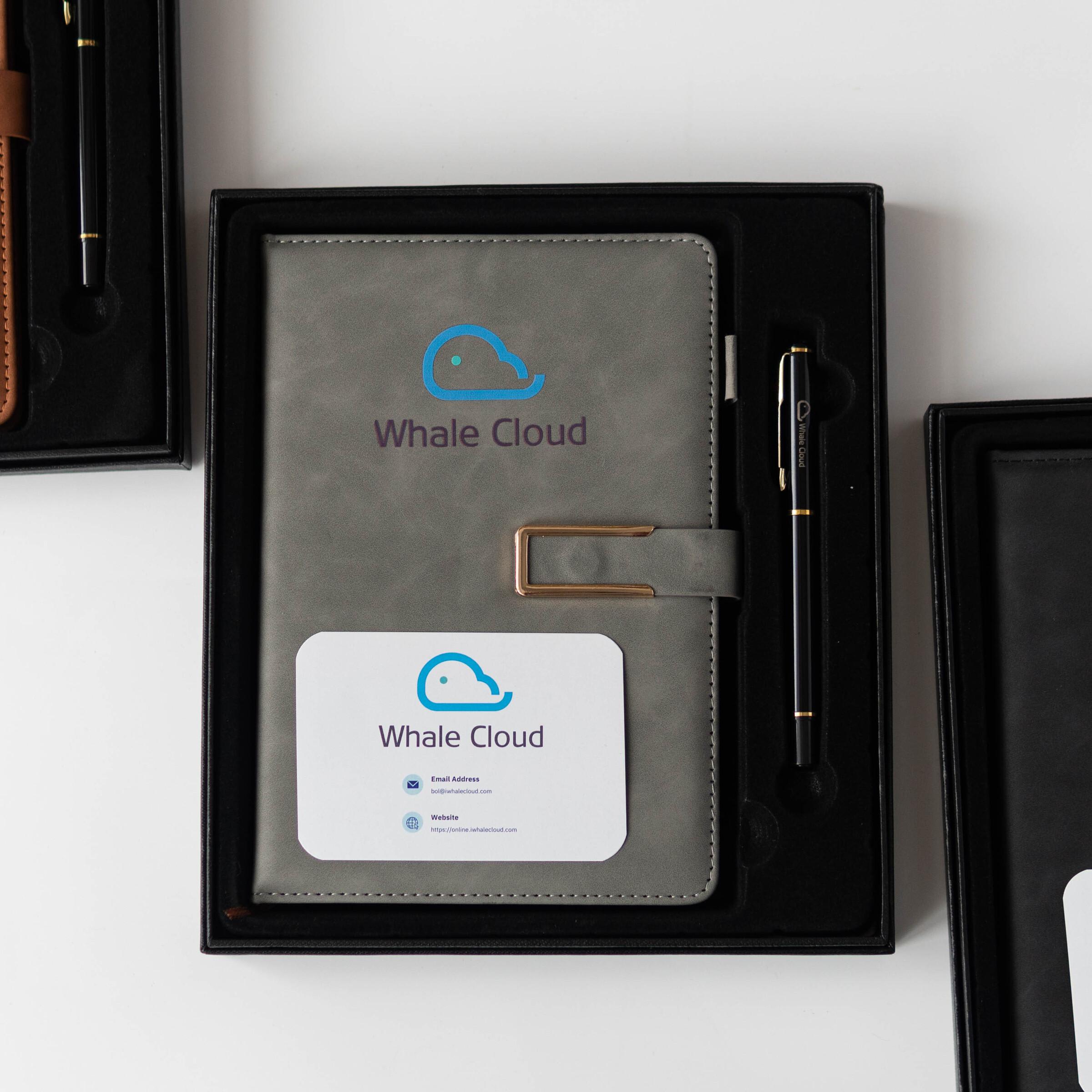Custom logo notebook and pen- whale cloud product photo square-4