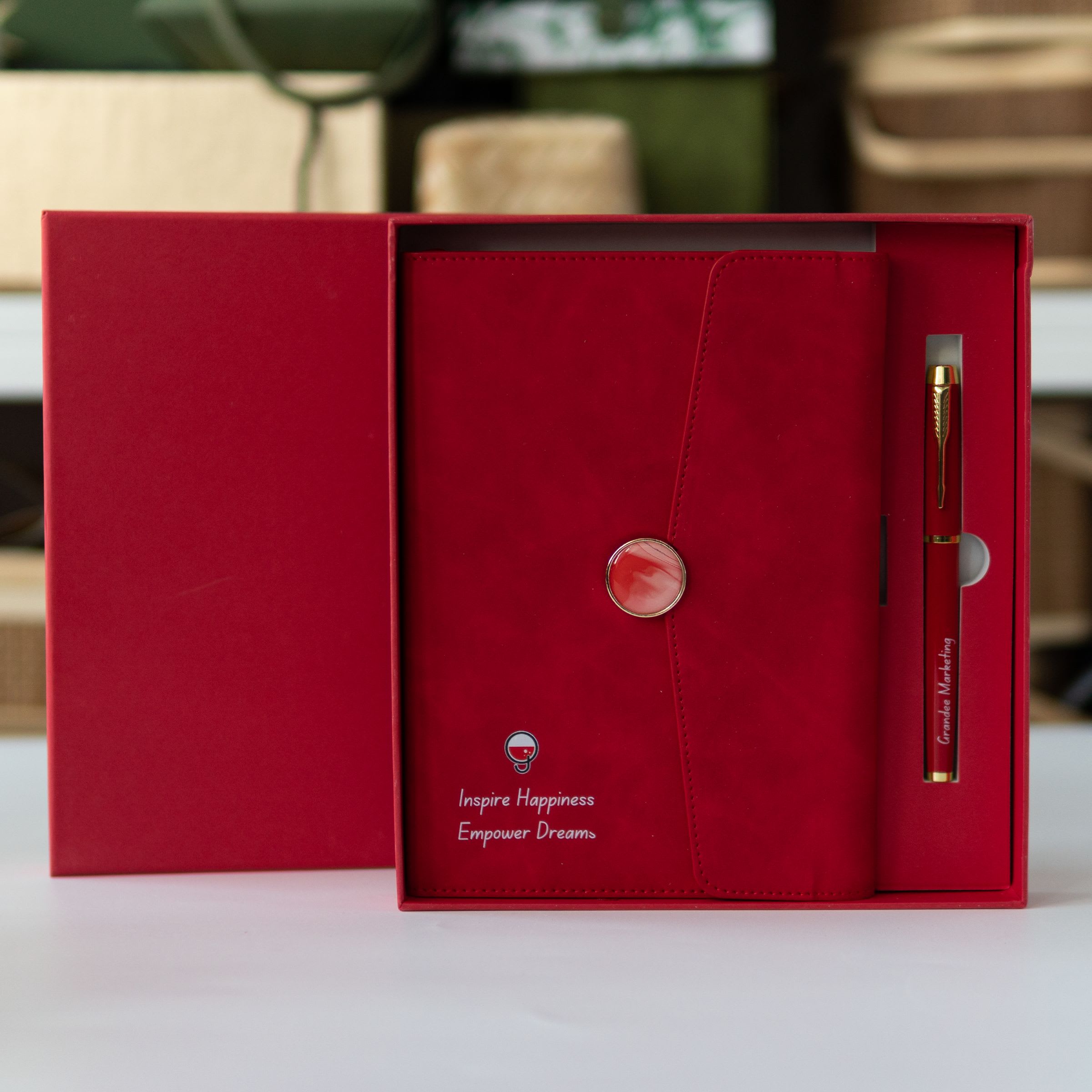 Custom logo red notebook and pen gift set- grandee marketing product photo square-5