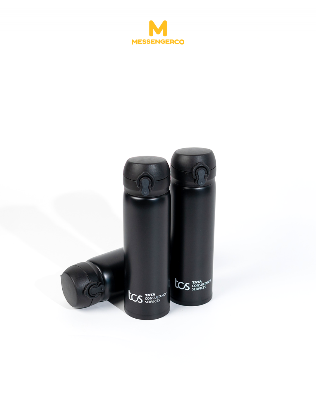 A double-walled tumbler with the TCS logo printed on it, suitable for corporate giveaways or branding promotions.