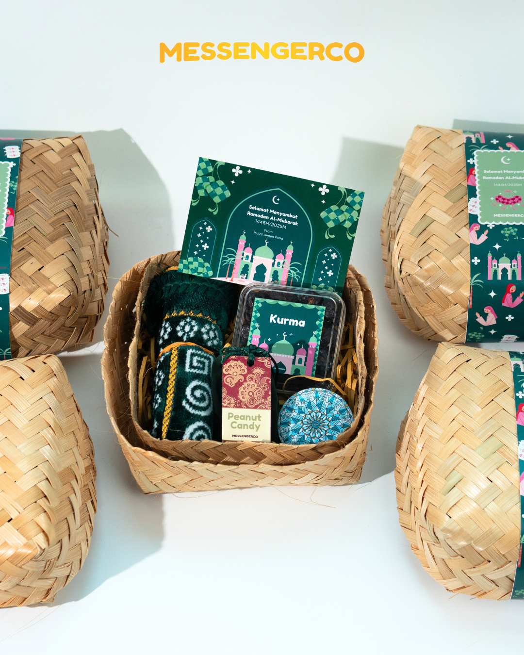 festive woven ramadan gift baskets filled with goodies and customised greeting cards for bank simpanan nasional