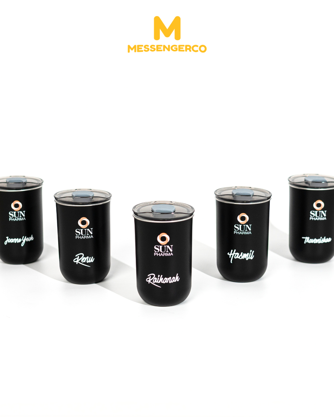premium matte black tumblers with lids customised for sun pharma corporate team gifts