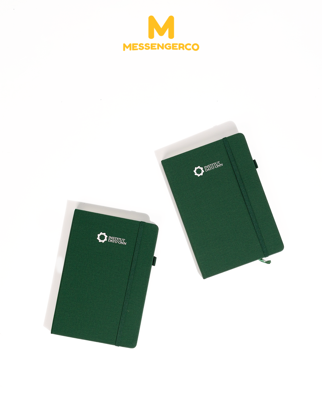 green a5 pu notebook with lakoo advertising logo as part of student seminar giveaway kit