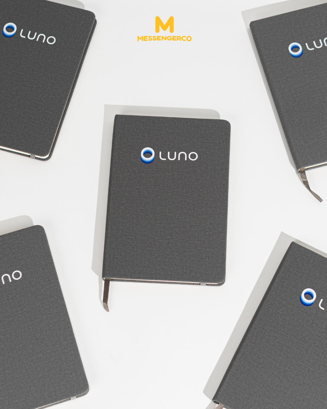 minimalist grey luno notebooks with logo branding for corporate use